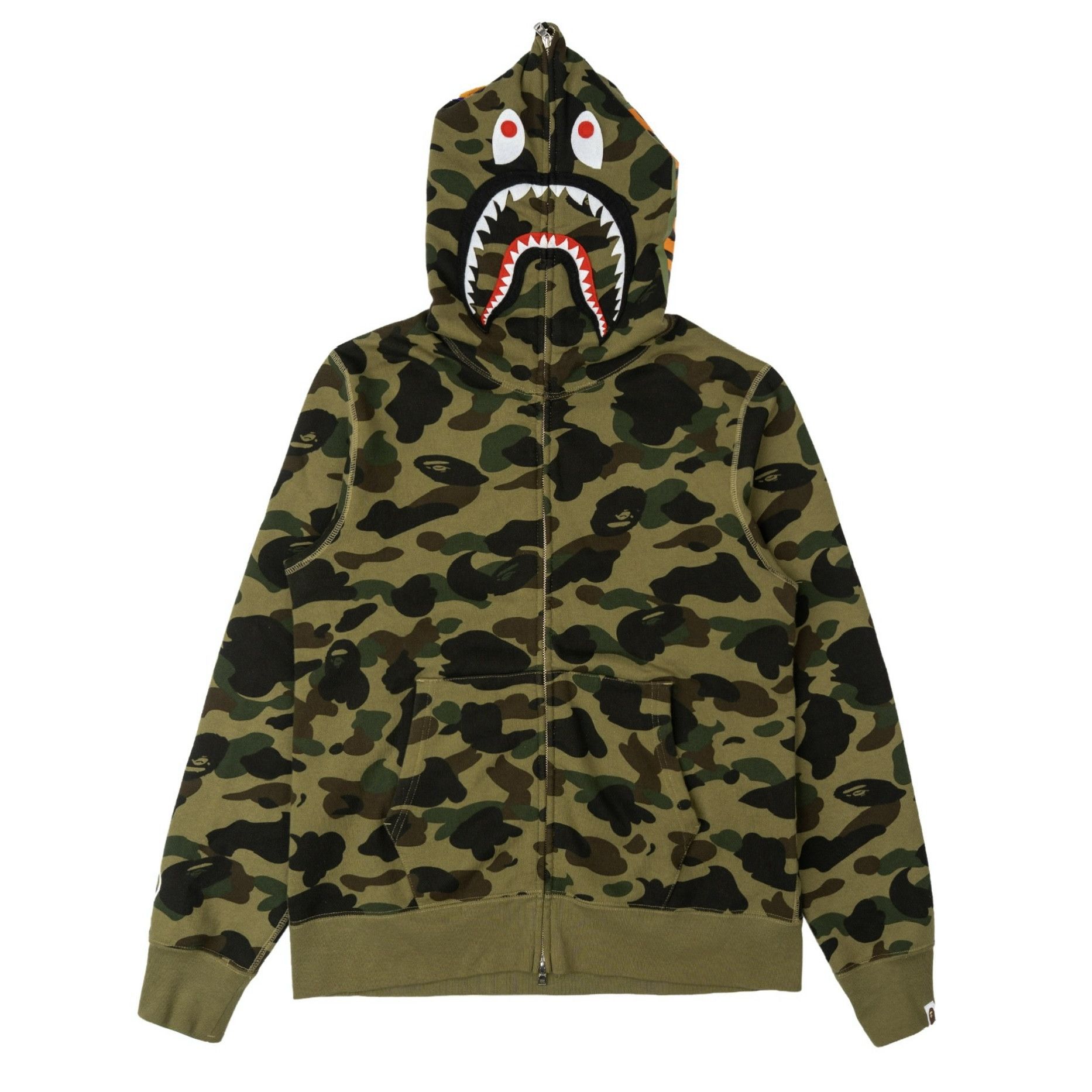 Bape Shark Full Zip Hooded Sweatshirt Color Camo Green Size US L / EU 52-54 / 3 - 1 Thumbnail