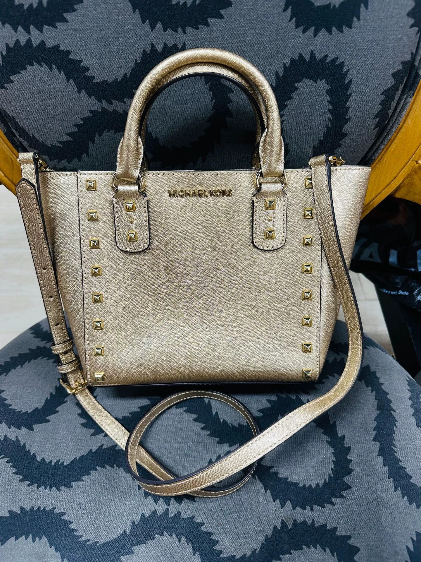 Michael Kors Gold Studded Michael Kors Handbag Size ONE SIZE - 1 Thumbnail