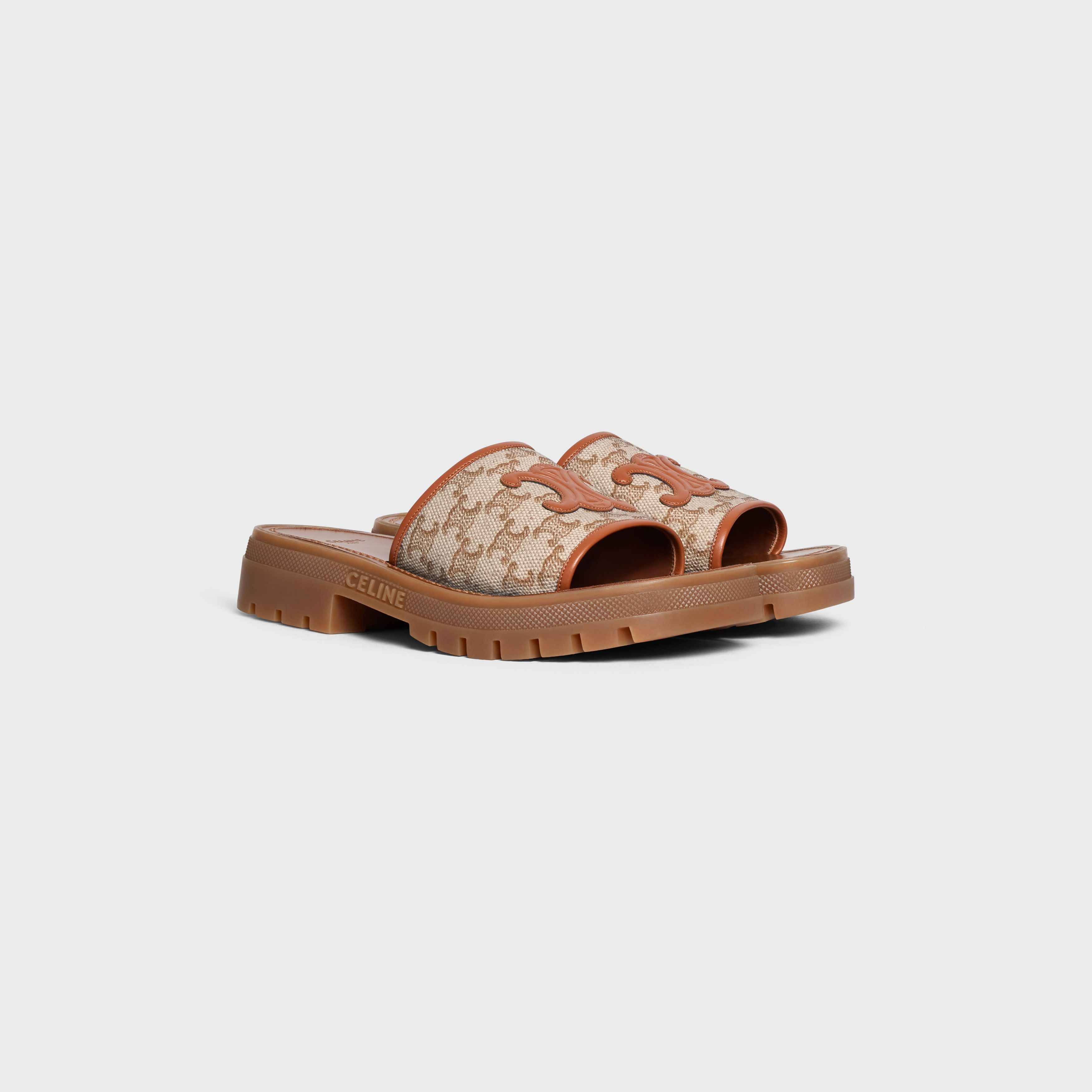 Celine o1bcso1str0925 348512275C Clea Triomphe Slides Brown/Beige Size US 11 / IT 41 - 2 Thumbnail