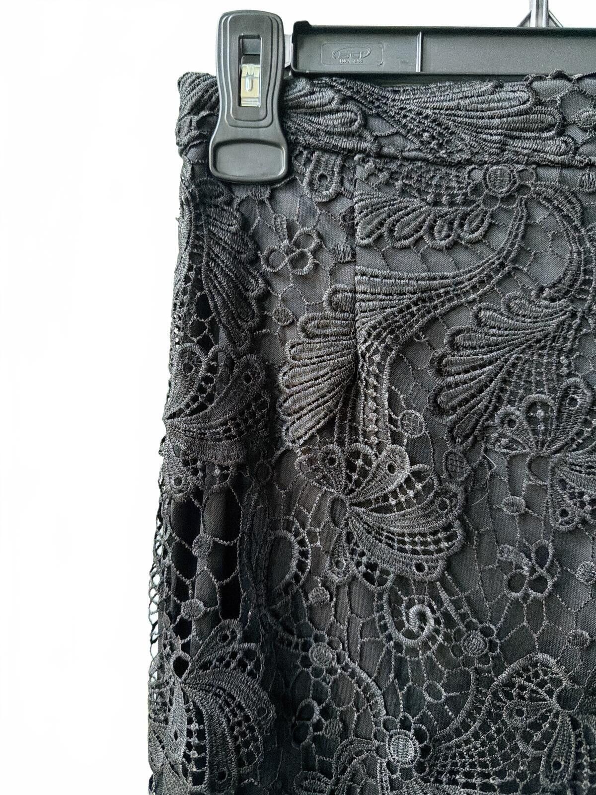 Other Vintage Black Lace Midi Skirt Sheer Crochet Overlay Size 26" / US 2 / IT 38 - 3 Thumbnail