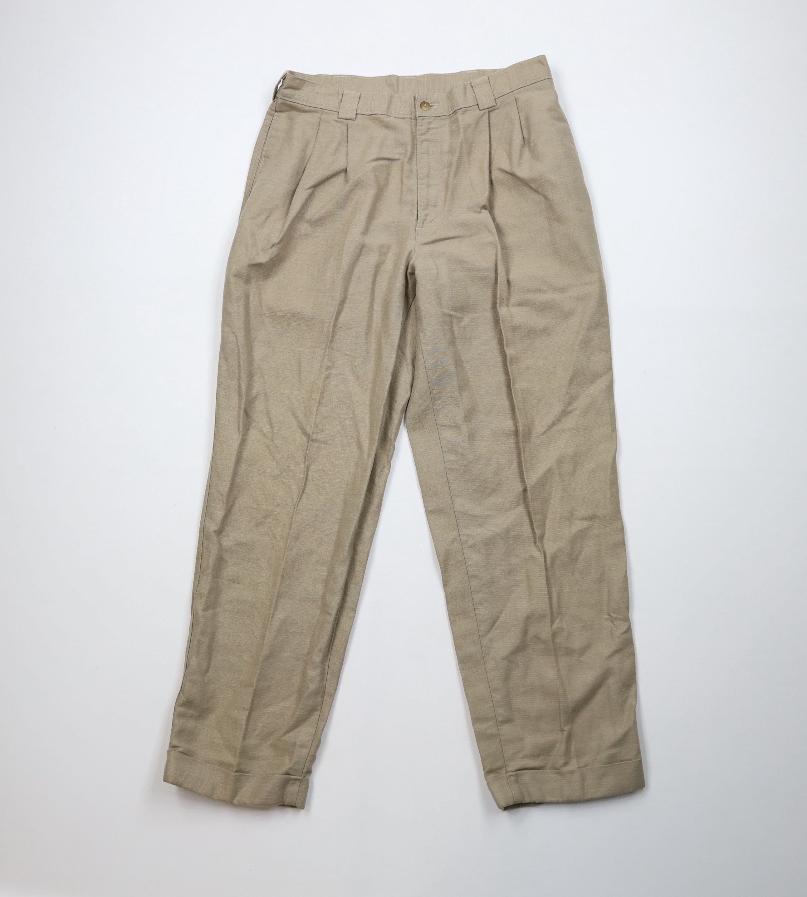 Vintage Vintage 90s Streetwear Linen Blend Cuffed Chino Pants Beige Size US 34 / EU 50 - 1 Thumbnail