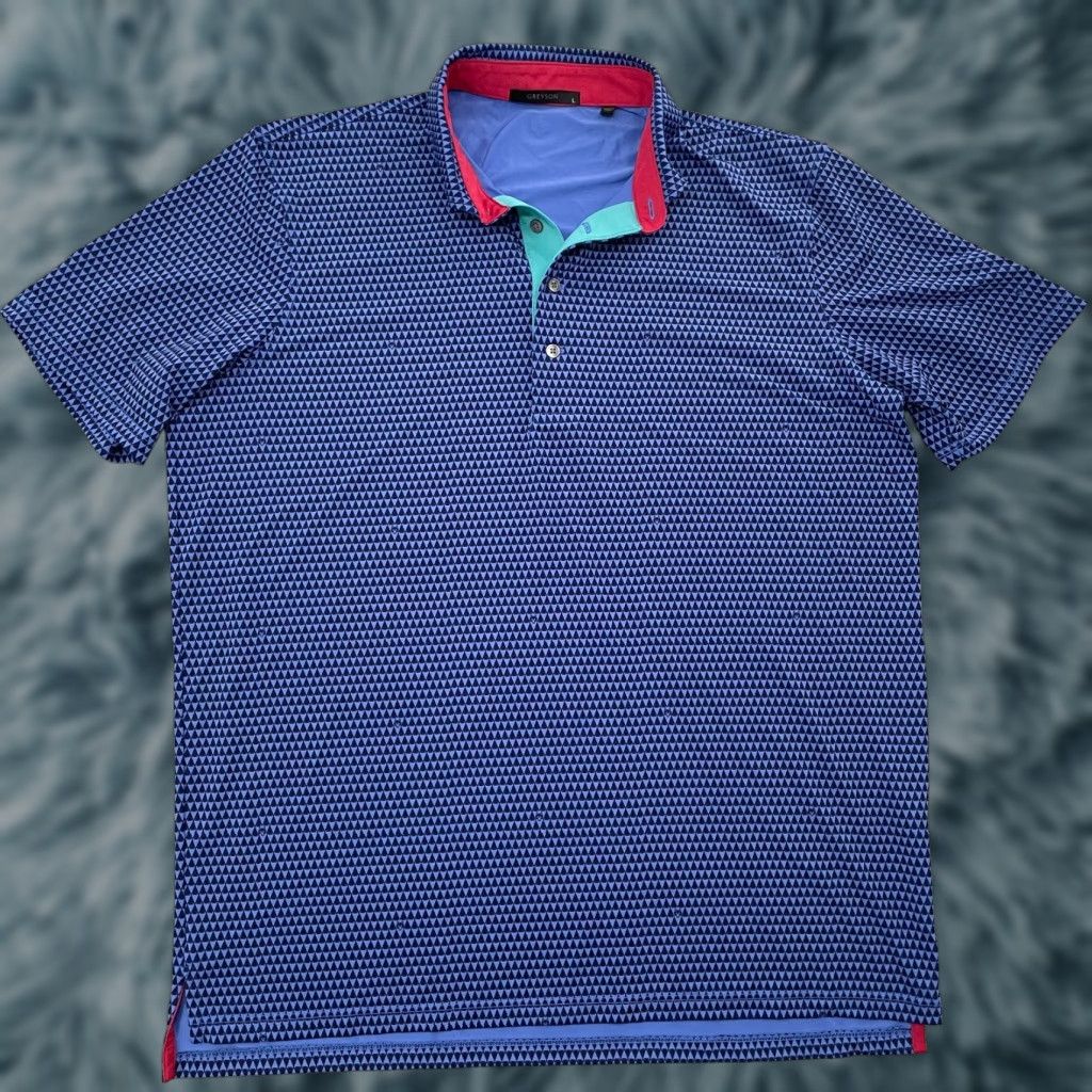 Greyson Polo Shirt Adult Large Blue Print Golf Wolf Logo Mens L