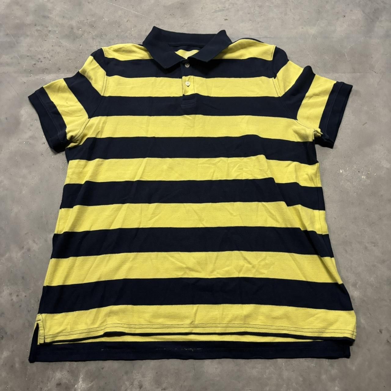 Japanese Brand × Vintage Crazy Vintage Y2K/2000s Yellow Navy Blue Striped Streetwear Polo Shirt! Size US L / EU 52-54 / 3 - 1 Thumbnail