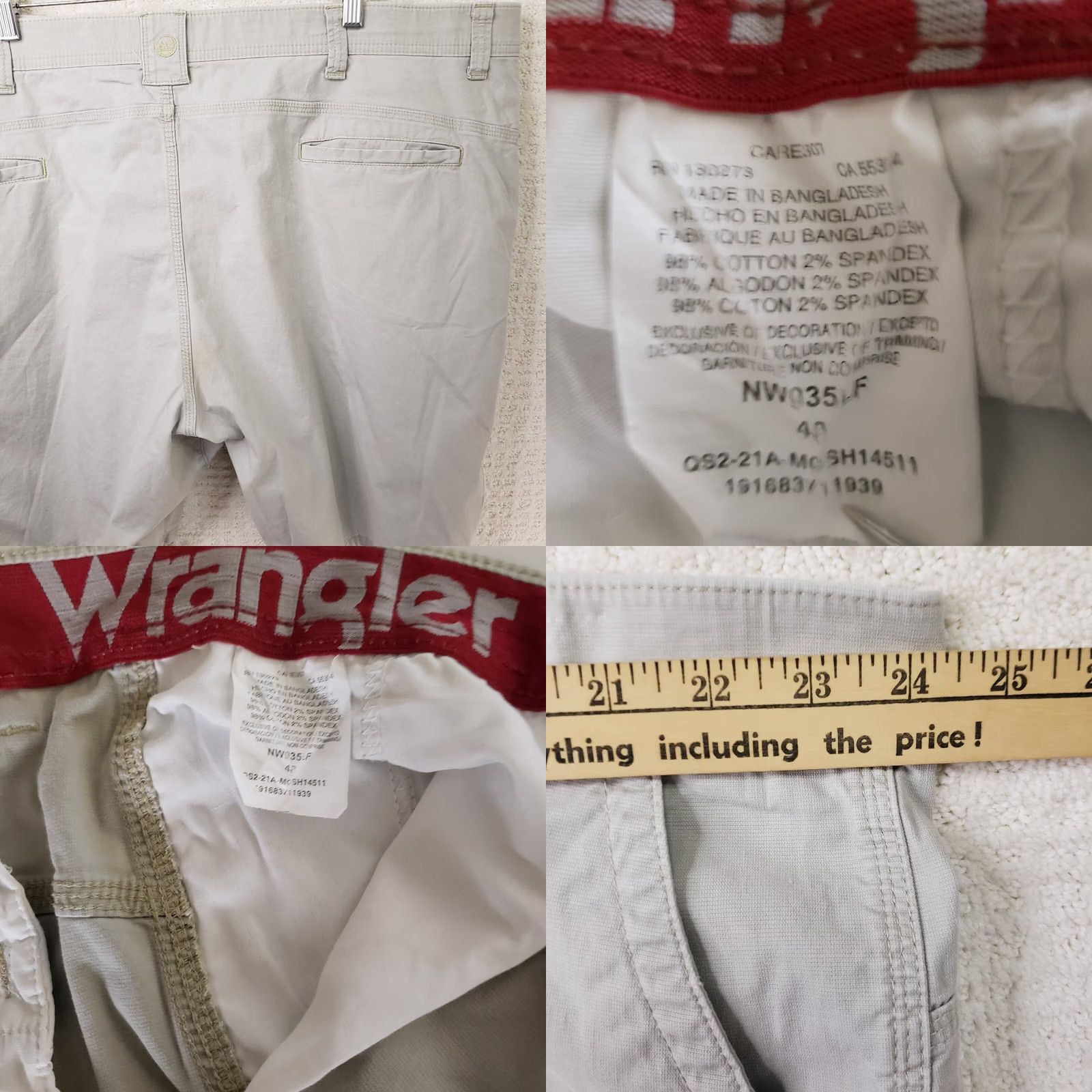Wrangler Wrangler Outdoor Chino Hiking Shorts Beige 9” Inseam Regular 48 Mens Cotton Nylon Stretch Pockets Logo Zip Front Travel Size US 40 / EU 56 - 8 Thumbnail