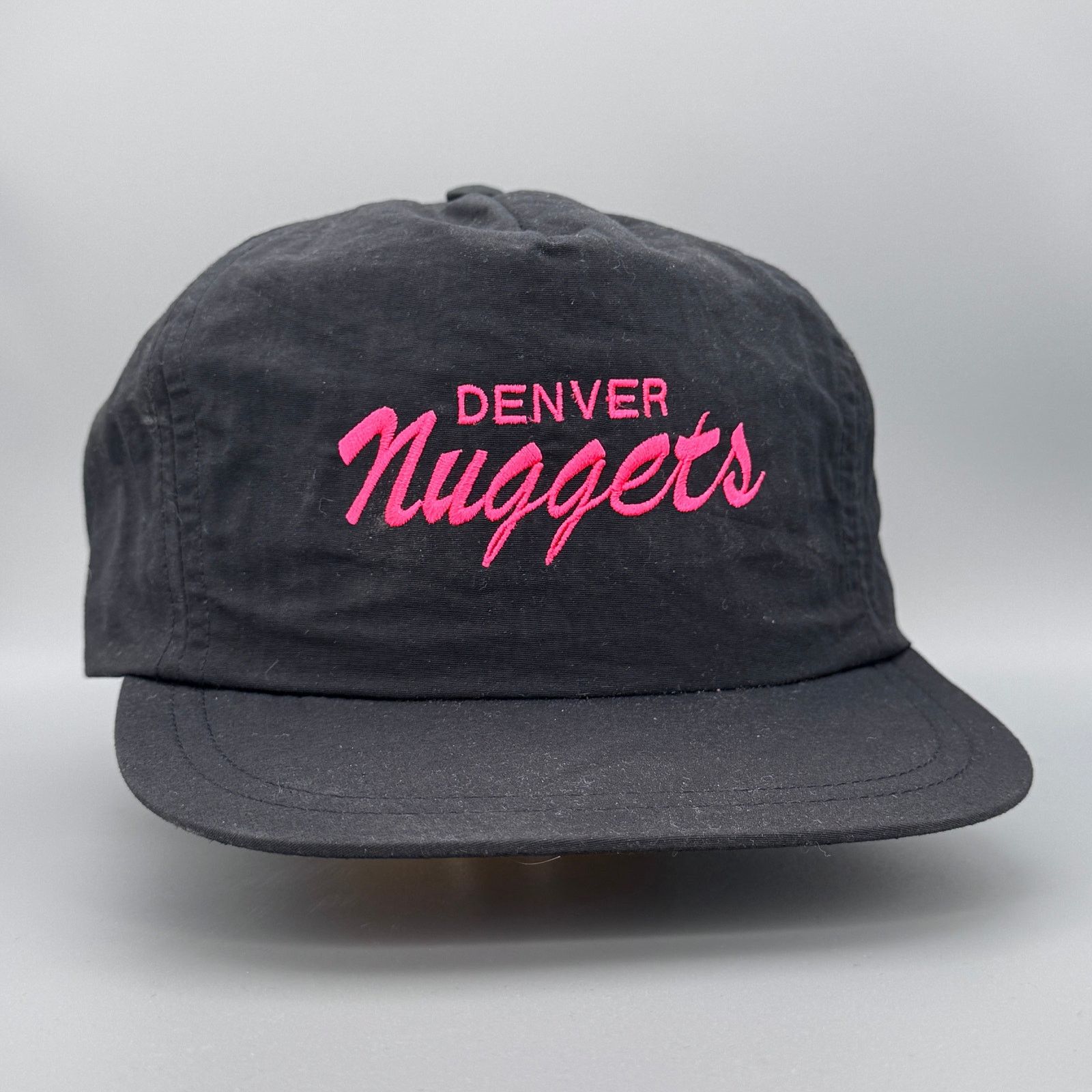 NBA Vtg 90s Denver Nuggets Neon Pink/Black Leather Strapback Hat Size ONE SIZE - 1 Thumbnail