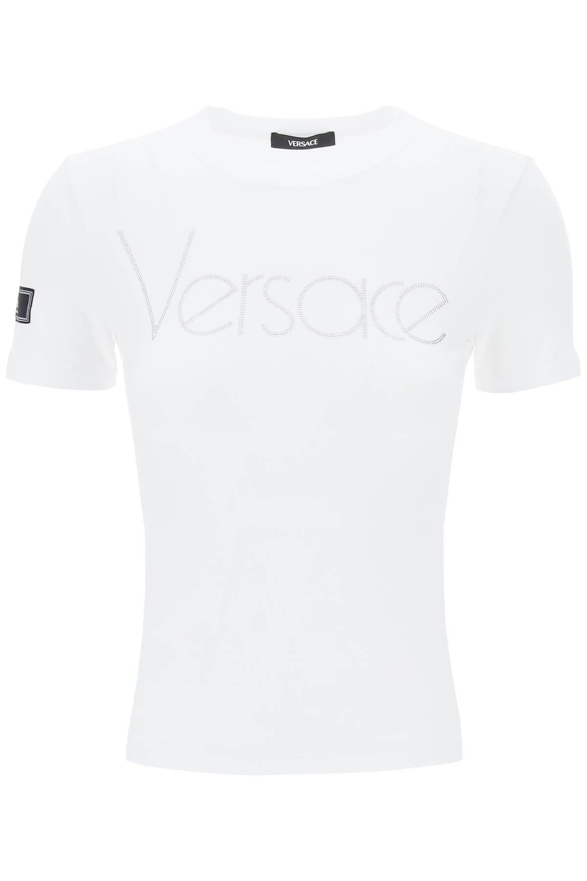 image of Versace "logo Rhinestone T-Shirt in White Crystal, Women's (Size XS)