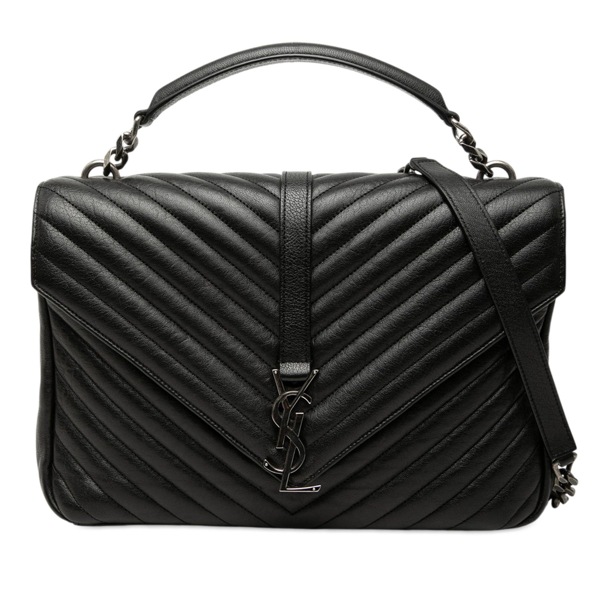 Saint Laurent Paris Large Chevron Sheepskin Monogram College Satchel Size ONE SIZE - 1 Thumbnail
