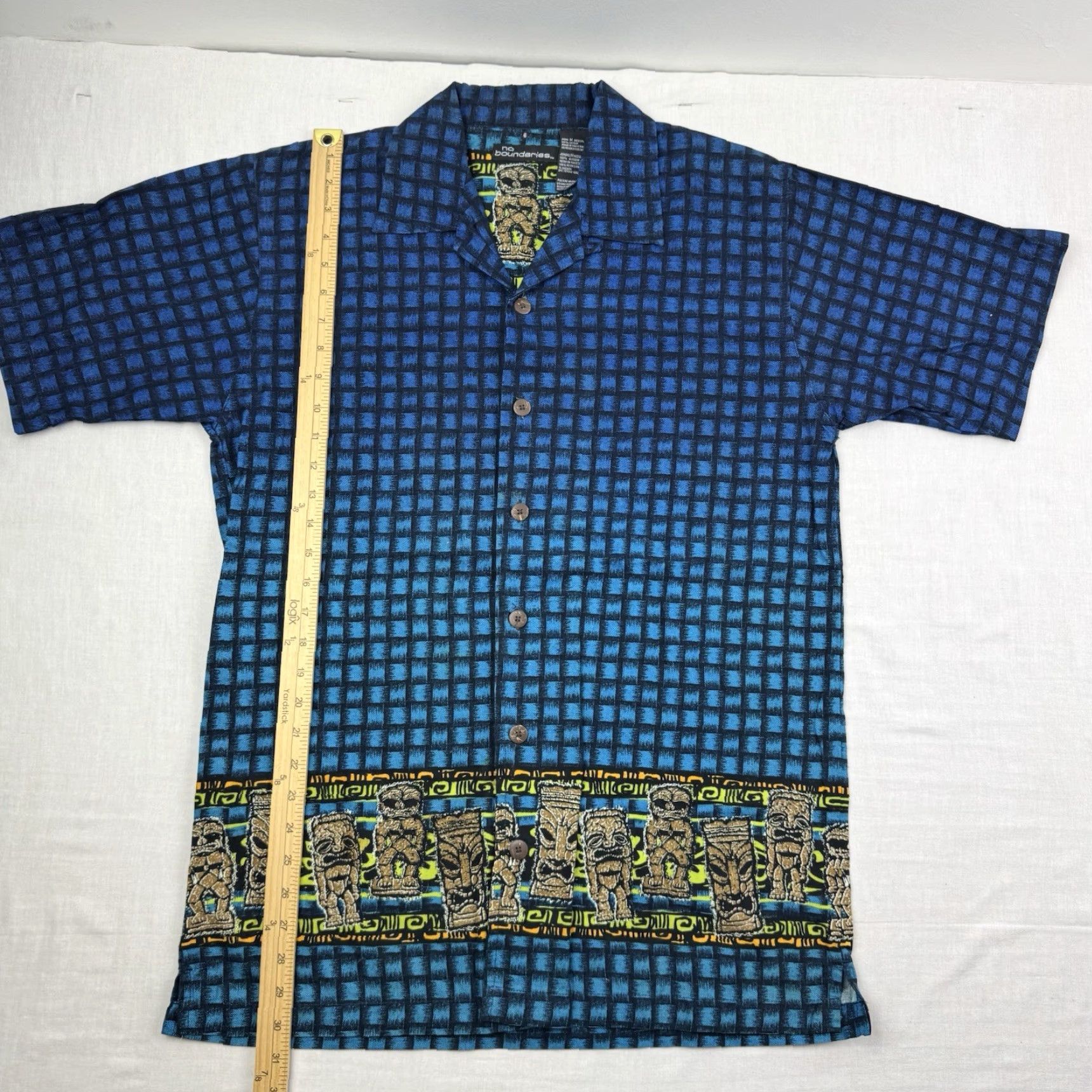Vintage VINTAGE No Boundaries Shirt Adult Medium Blue Hipster Punk Baggy Y2K Tiki Button Up Size US M / EU 48-50 / 2 - 5 Thumbnail