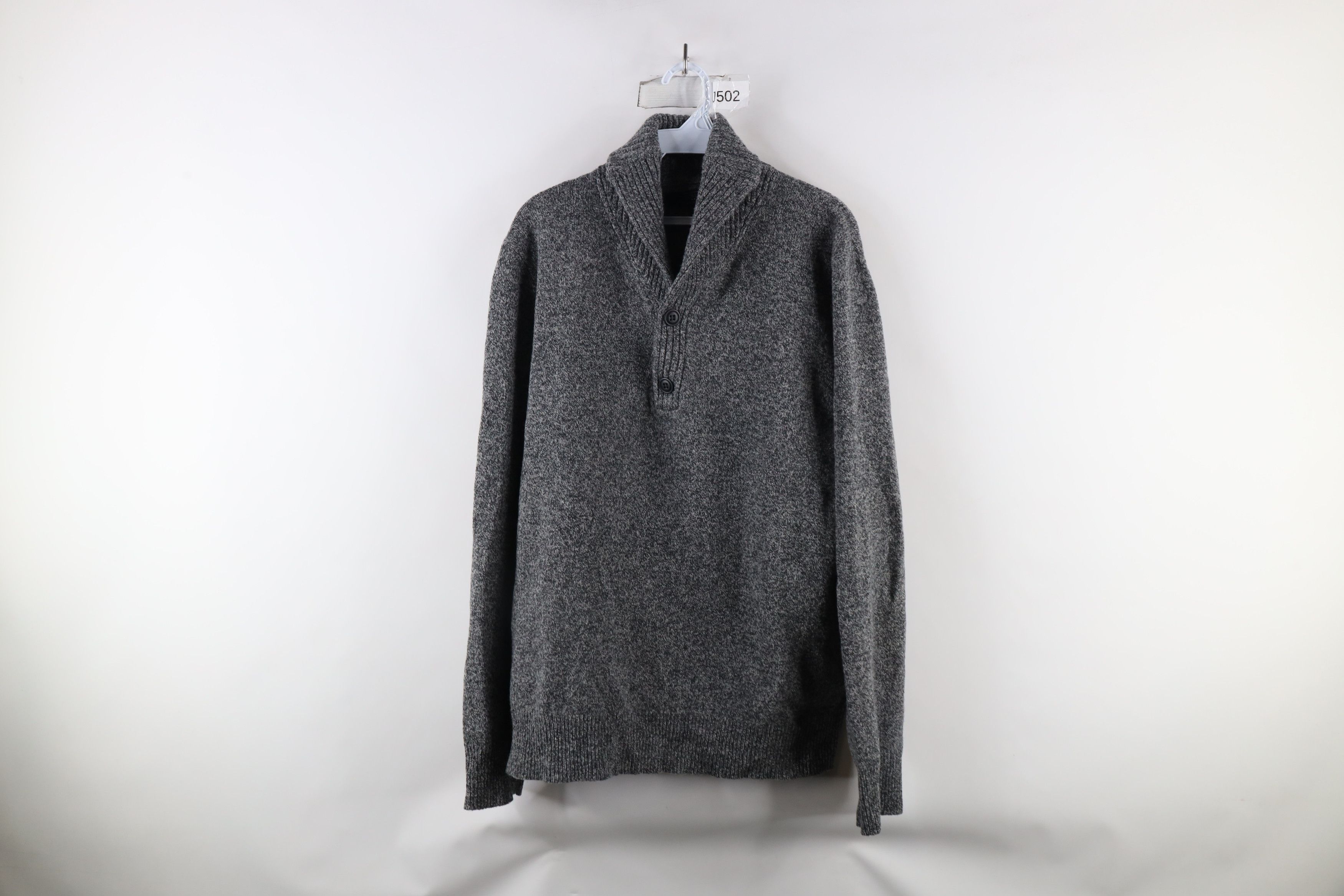 J.Crew × Vintage J Crew Lambswool Shawl Collar Henley Sweater Heather Gray Size US L / EU 52-54 / 3 - 1 Thumbnail