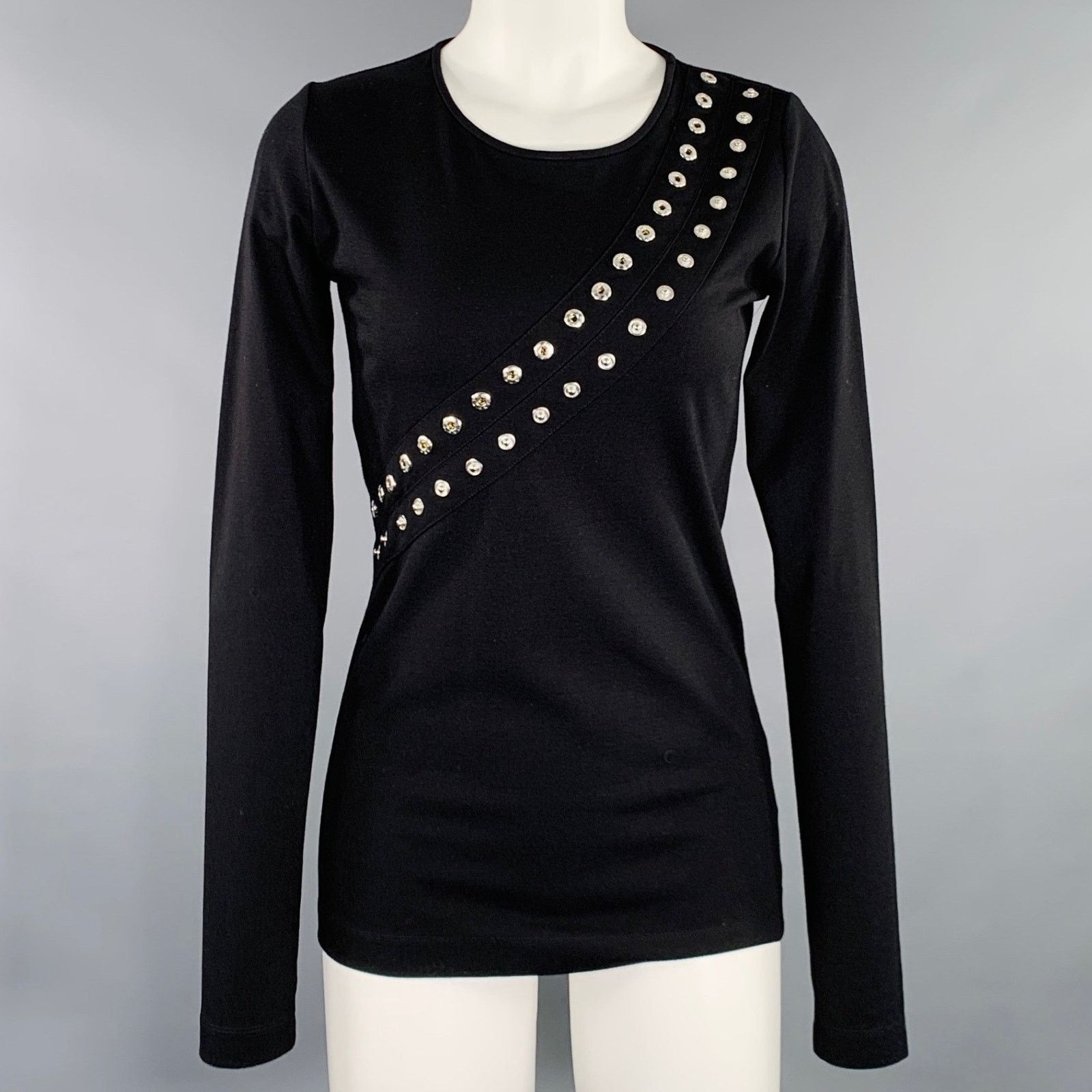 Altuzarra XS Black Viscose Blend Snaps Studded Crew Neck Pullover Size XS / US 0-2 / IT 36-38 - 1 Thumbnail