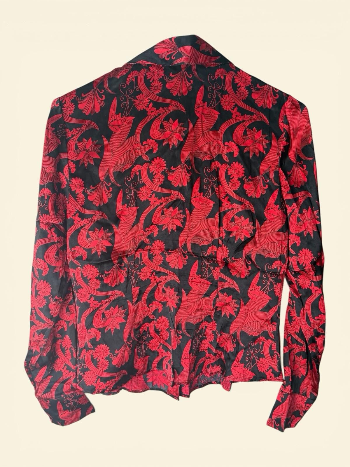 Mossimo Mossimo 100% Silk Red Black Floral Button Top Blouse Y2K S Size S / US 4 / IT 40 - 3 Thumbnail