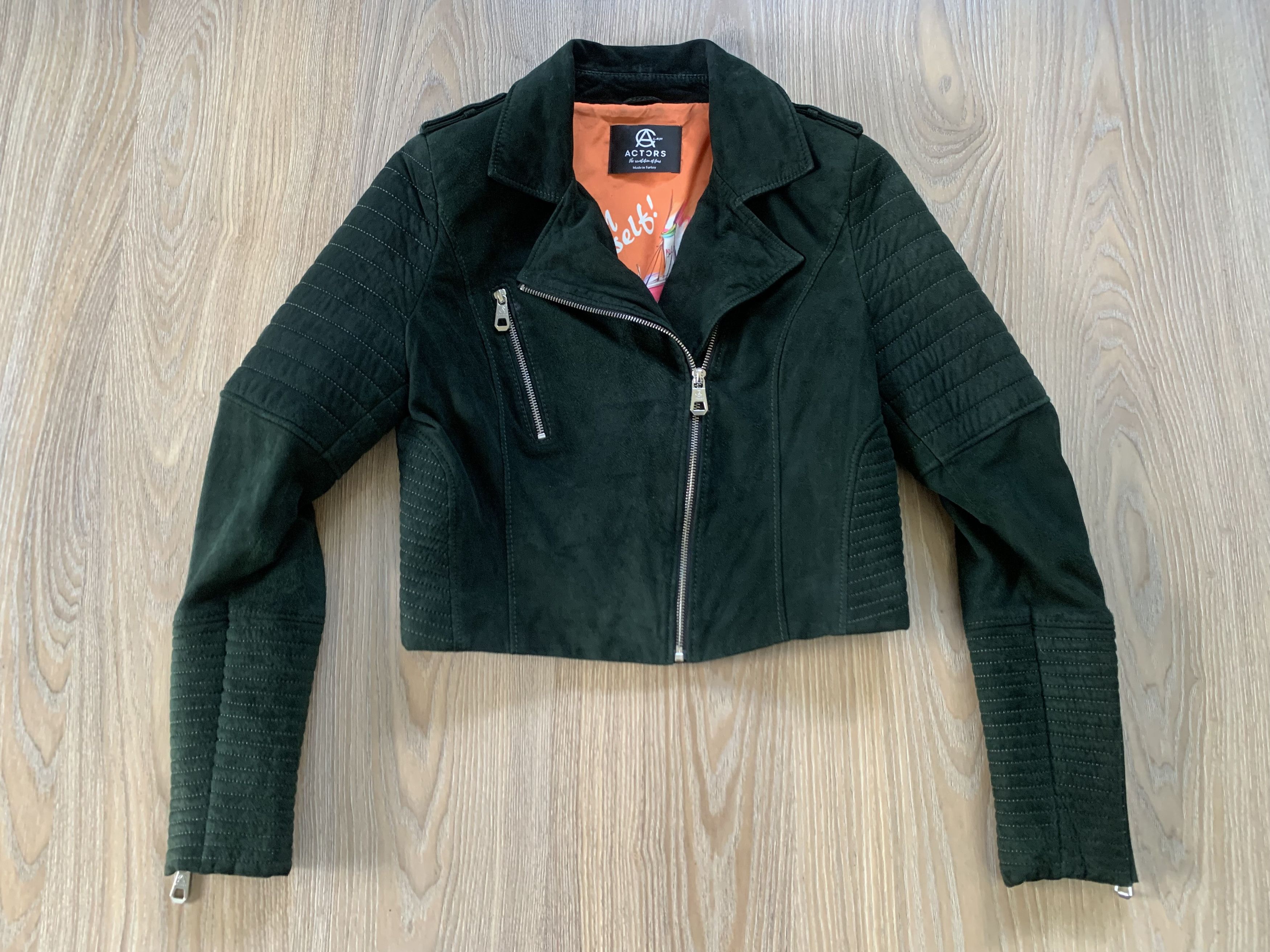 Other Actors Womens Suede Green Leather Biker Jacket Size S / US 4 / IT 40 - 2 Thumbnail