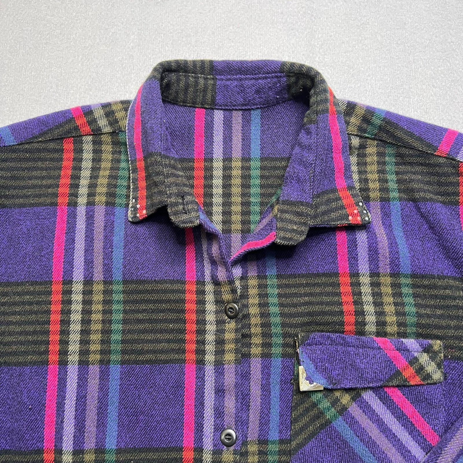Vintage Vintage 90s Wool Blend Flannel Shirt Mens M/L Purple Plaid Size US L / EU 52-54 / 3 - 9 Thumbnail