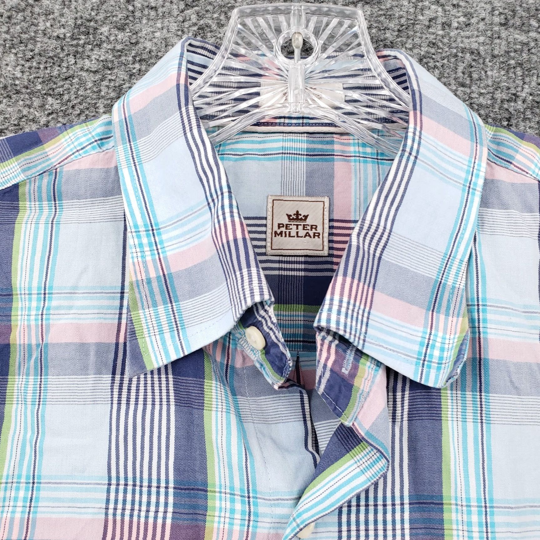 Peter Millar Peter Millar Shirt Mens M Medium Blue Plaid Button Up Long Sleeve Work Dress Size 40R - 4 Thumbnail