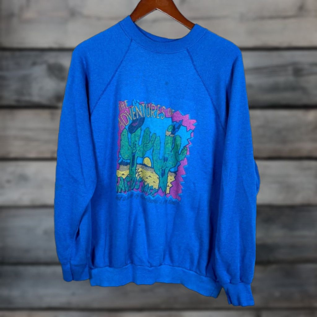 Vintage VINTAGE 90s Adventures of Cactus Jacket Sweatshirt Raglan Sleeves Blue Adult Large Mens Sweatshirt Size US L / EU 52-54 / 3 - 1 Thumbnail