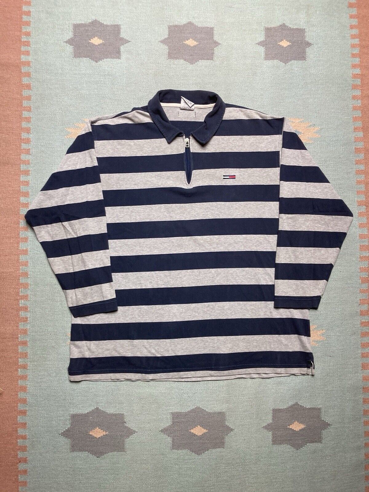 Tommy Hilfiger × Vintage VTG polo shirt Tommy Hilfiger striped 2 tone cotton soft XXL Size US XXL / EU 58 / 5 - 1 Thumbnail