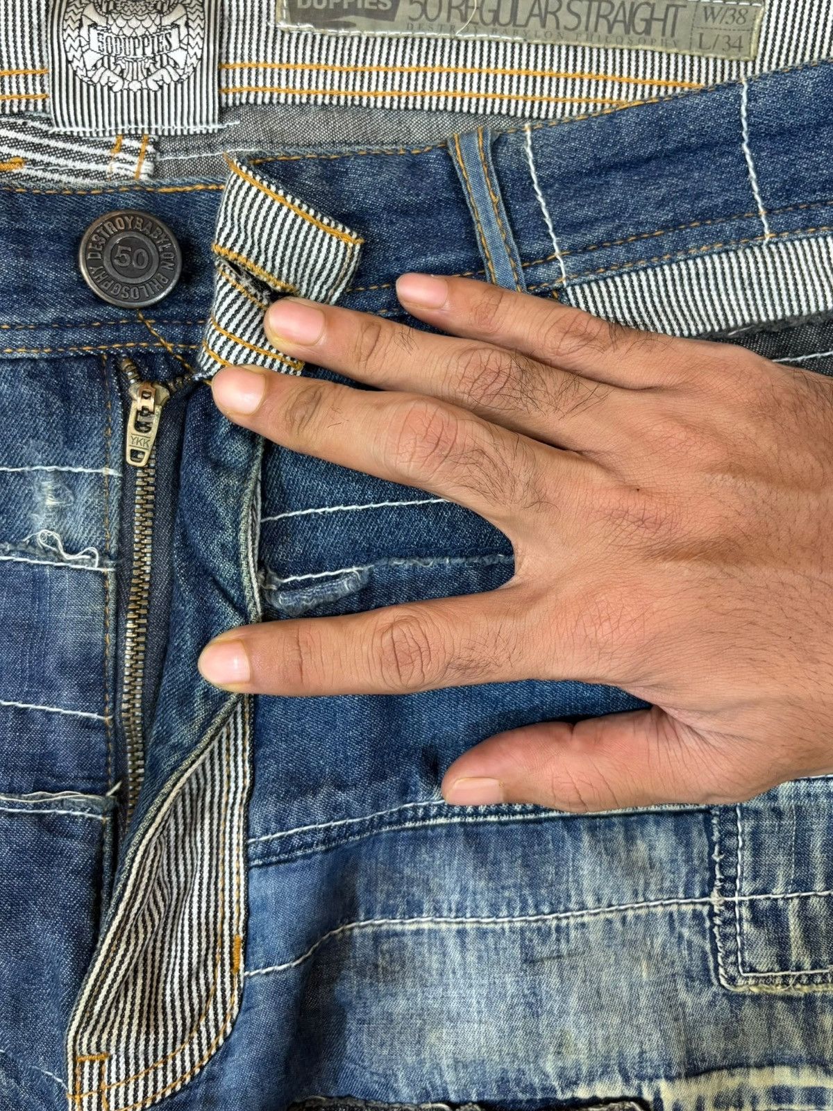Japanese Brand Vintage Japanese Brand Patched Hagi Loose Baggy Jeans Size US 40 / EU 56 - 3 Thumbnail