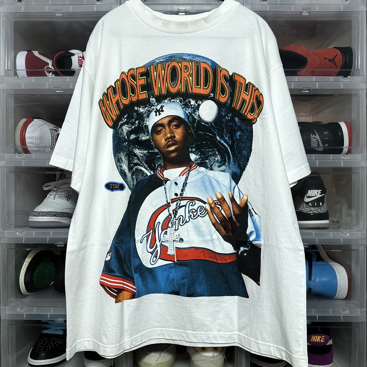 image of Hype x Marino Morwood Nas The World Is Yours Rap Tee XL Marino Morwood in White, Men's