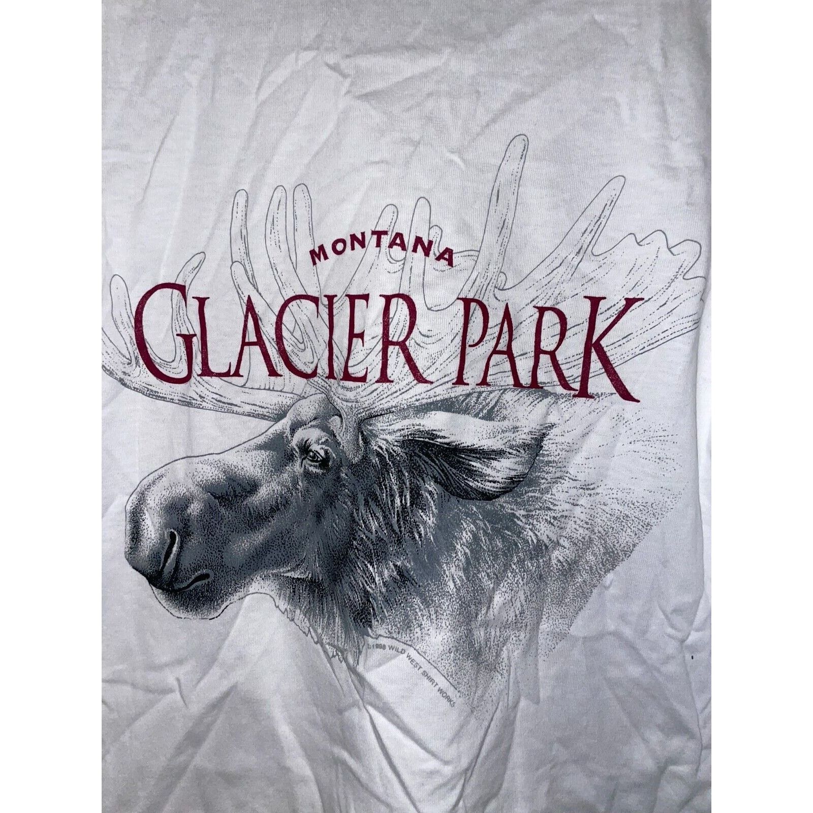 Jerzees Vintage Glacier Park Shirt Moose Animal White Tee 90s Large Size US L / EU 52-54 / 3 - 6 Thumbnail
