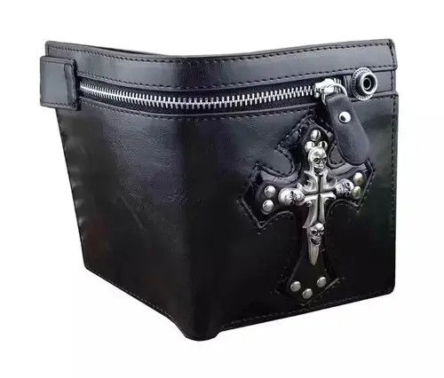 VIBE Cross Clasp Leather Wallet with Antique Biker Chain Size ONE SIZE - 3 Thumbnail