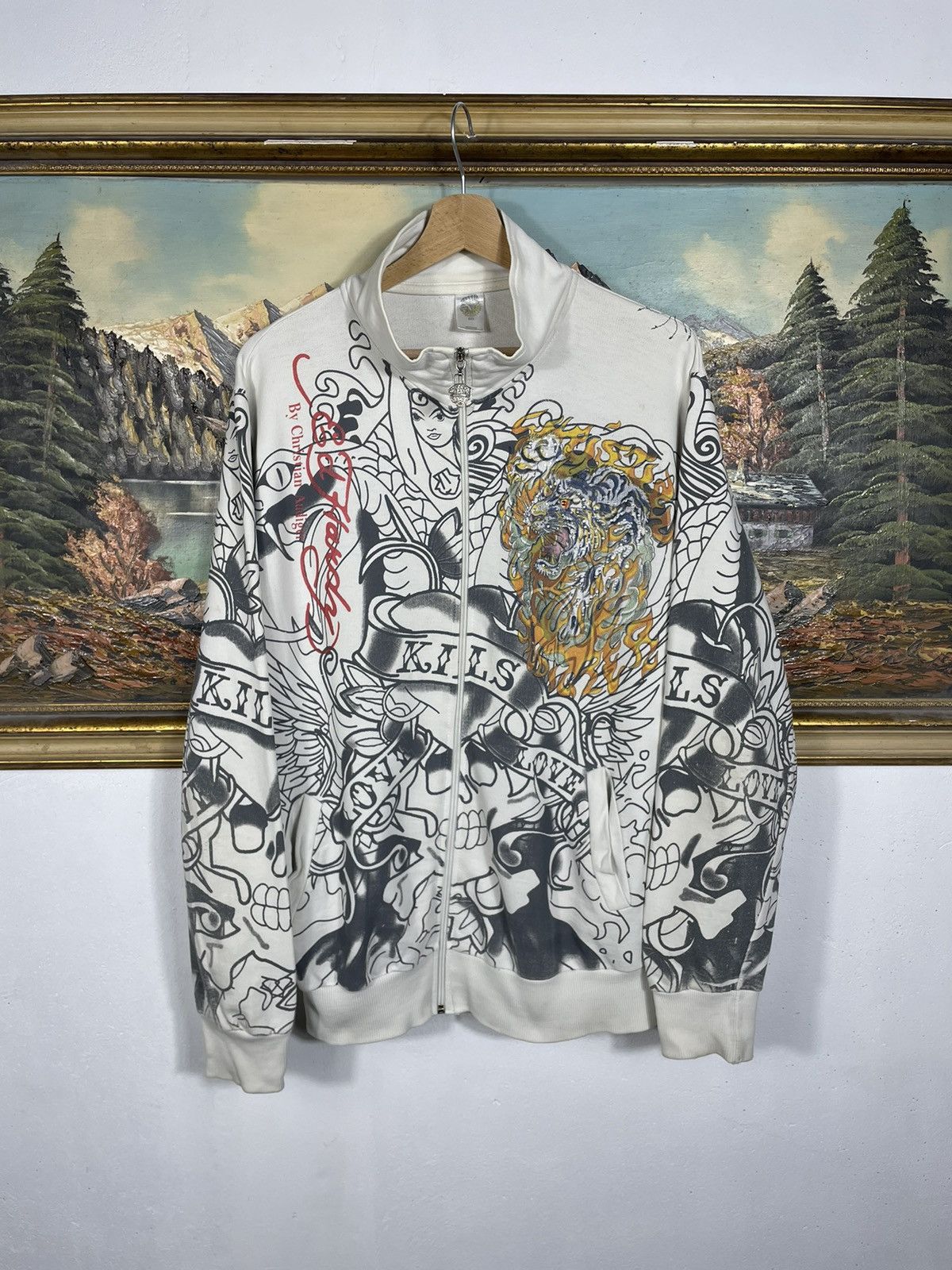 Christian Audigier × Ed Hardy × Vintage Ed Hardy Retro 00s Hoodie With Crystals Affliction Grunge Size L / US 10 / IT 46 - 1 Thumbnail