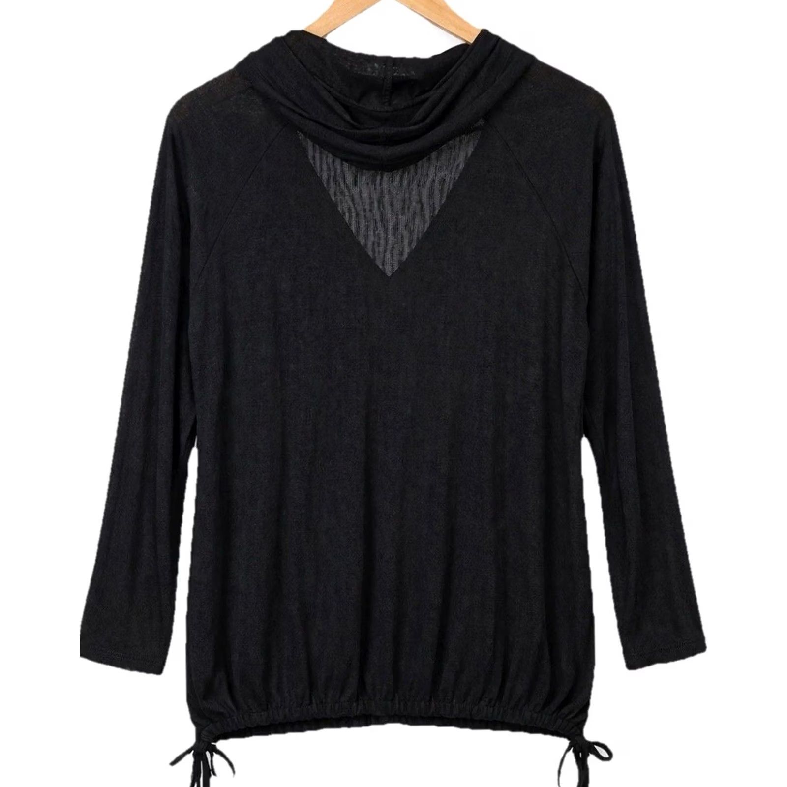 Vintage Kona Sol Cover Up Hoodie Womens XL Black Sheer Beach Tunic Long Sleeve V-Neck Pullover Lightweight Size XL / US 12-14 / IT 48-50 - 2 Thumbnail