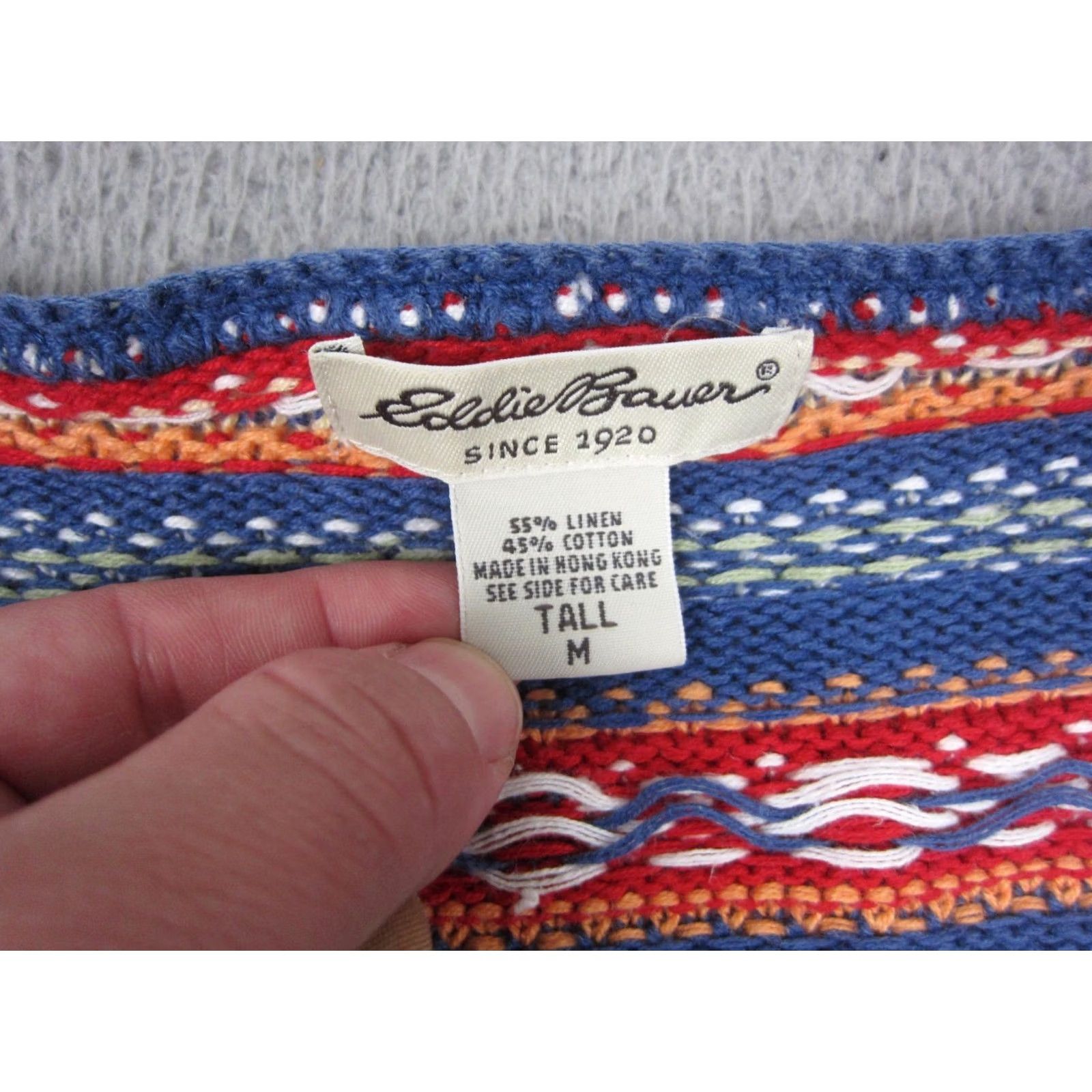 Eddie Bauer Eddie Bauer Cardigan Womens Medium Tall Blue Fair Isle Cotton Linen Knit V-Neck Long Sleeve Lightweight Size M / US 6-8 / IT 42-44 - 3 Thumbnail