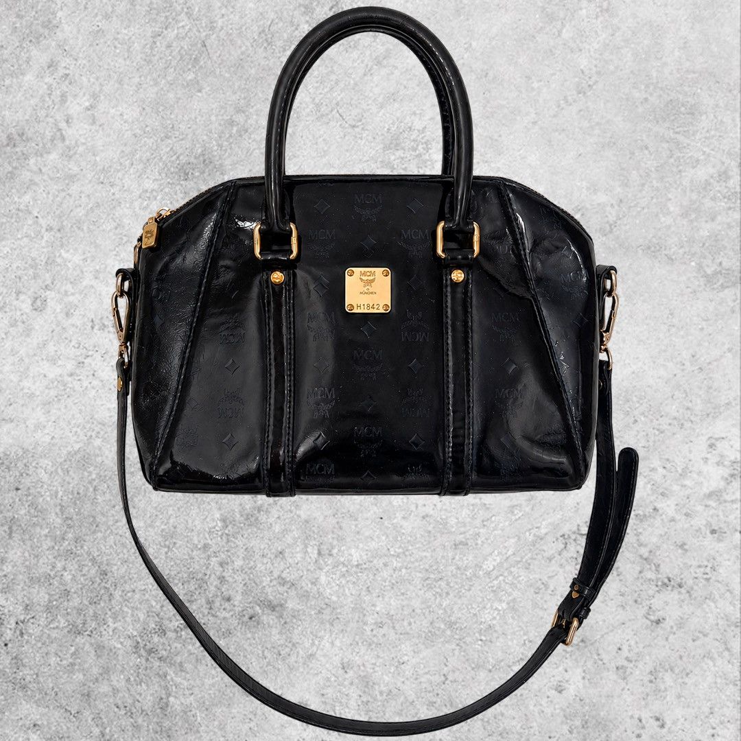 MCM MCM Bag Luxury Patent Monogram Satchel Boston Bag Glossy Size ONE SIZE - 2 Thumbnail