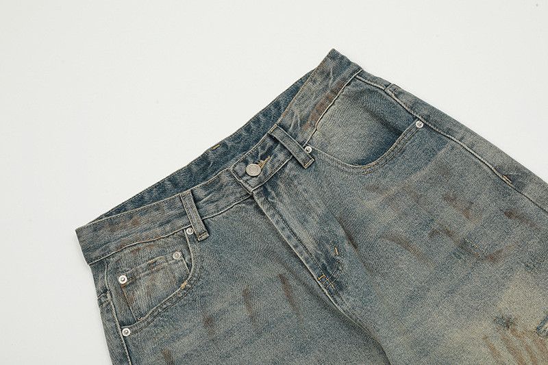 Japanese Brand American men's loose straight leg washed distressed jeans Size US 32 / EU 48 - 3 Thumbnail
