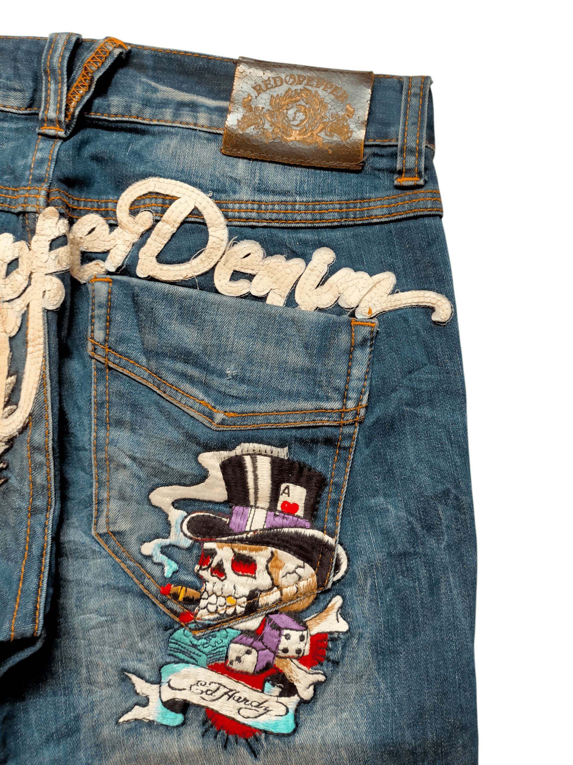 Ed Hardy Red Pepper x Ed Hardy Embroidered Blue Denim Pants Size US 34 / EU 50 - 4 Thumbnail