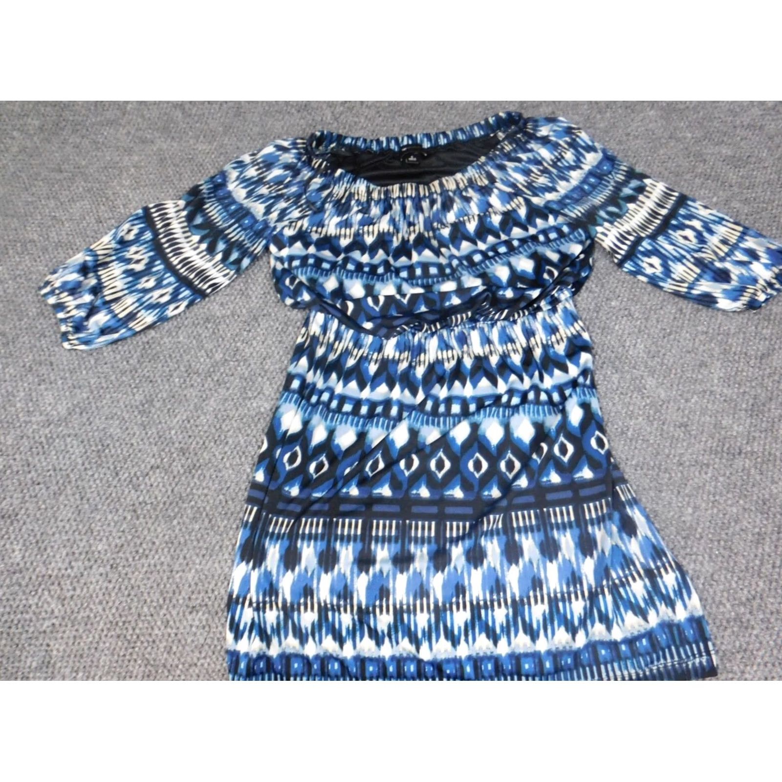 Vintage AB Studio Dress Womens Small Pullover A-Line Long Sleeve Knit Blue Knee Length Raglan Pattern Striped rayon Polyester Stretch Size S / US 4 / IT 40 - 2 Thumbnail