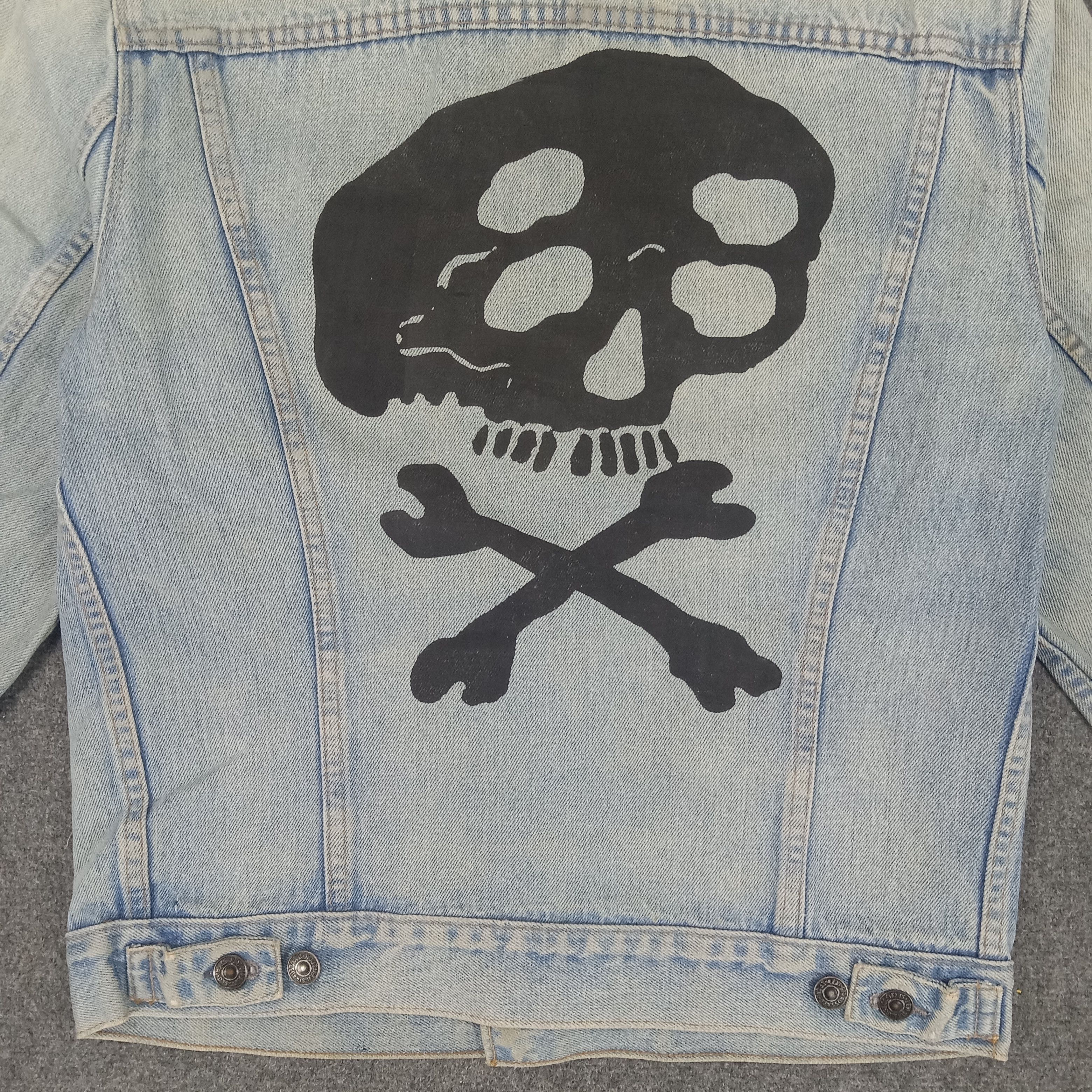 Levi's × Vintage Levi's 501 X Skulls Custom Art Bikers Denim Jacket Size US S / EU 44-46 / 1 - 2 Thumbnail