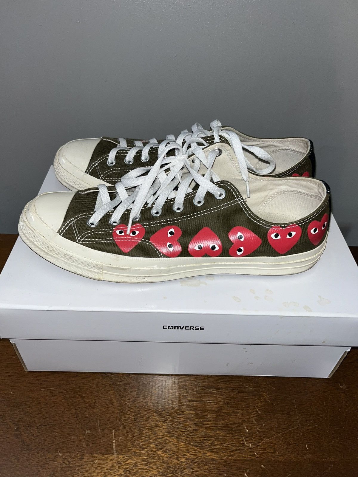 Comme des Garcons × Converse Converse X Comme De Garçons PLAY “Multi Heart” Men’s - KHAKI Size US 11 / EU 44 - 5 Thumbnail