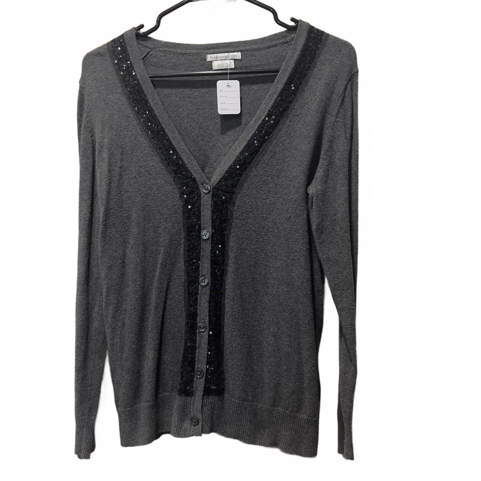 Other Van Heusen Studio Women's Gray V-Neck Cardigan with Sequin T Size S / US 4 / IT 40 - 1 Thumbnail