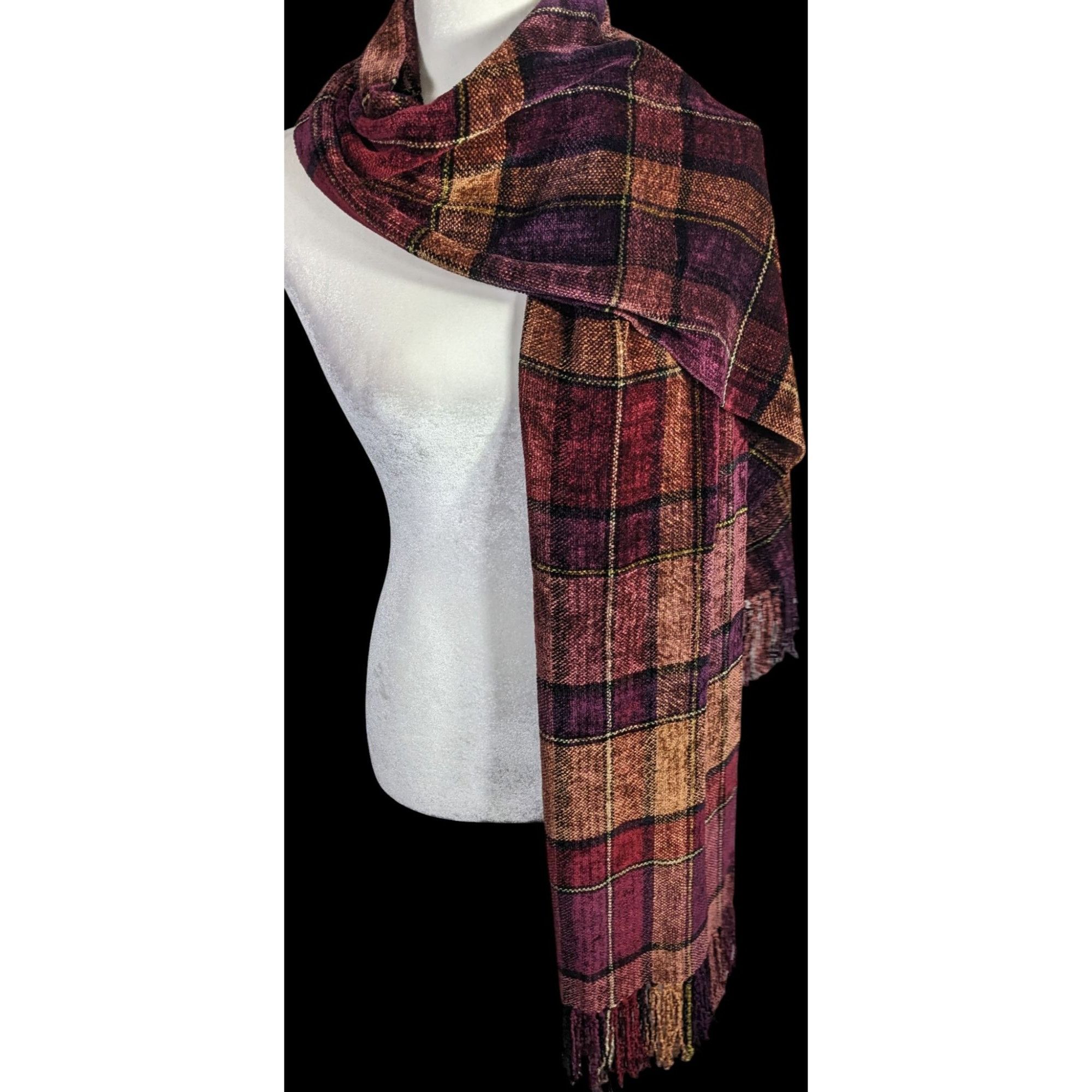 Other Vintage Searle Blatt Rayon Chenille Plaid Scarf With Fringe Size ONE SIZE - 1 Thumbnail