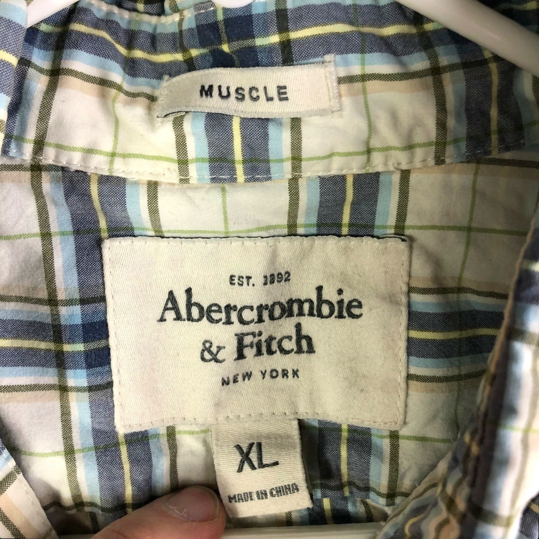 Abercrombie & Fitch Abercrombie & Fitch Muscle Mens XL White Plaid Long Sleeve Button Down Collar Shirt Size US XL / EU 56 / 4 - 6 Thumbnail