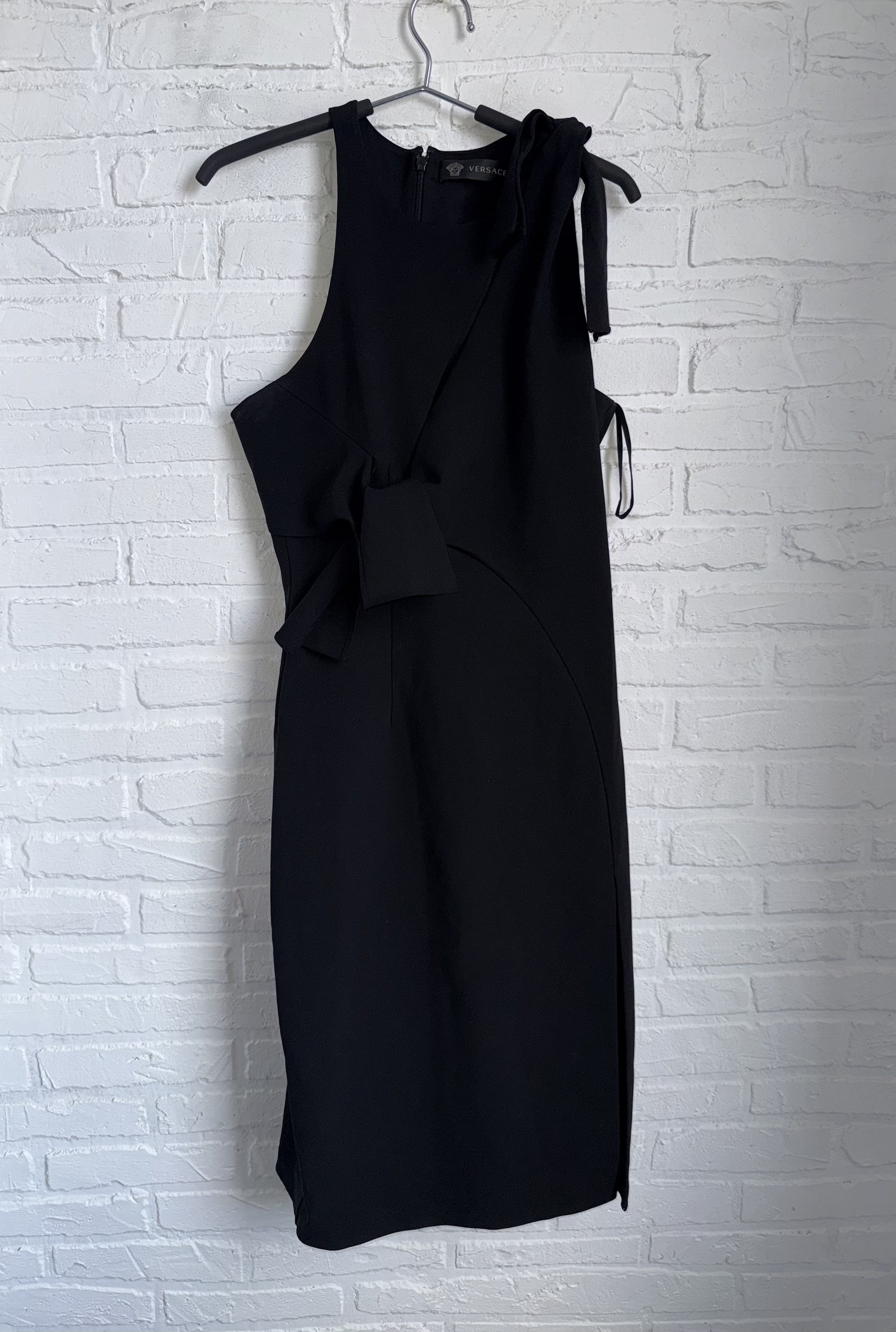 Versace Versace Black Asymmetrical Midi Dress Bow Detail Size L / US 10 / IT 46 - 1 Thumbnail