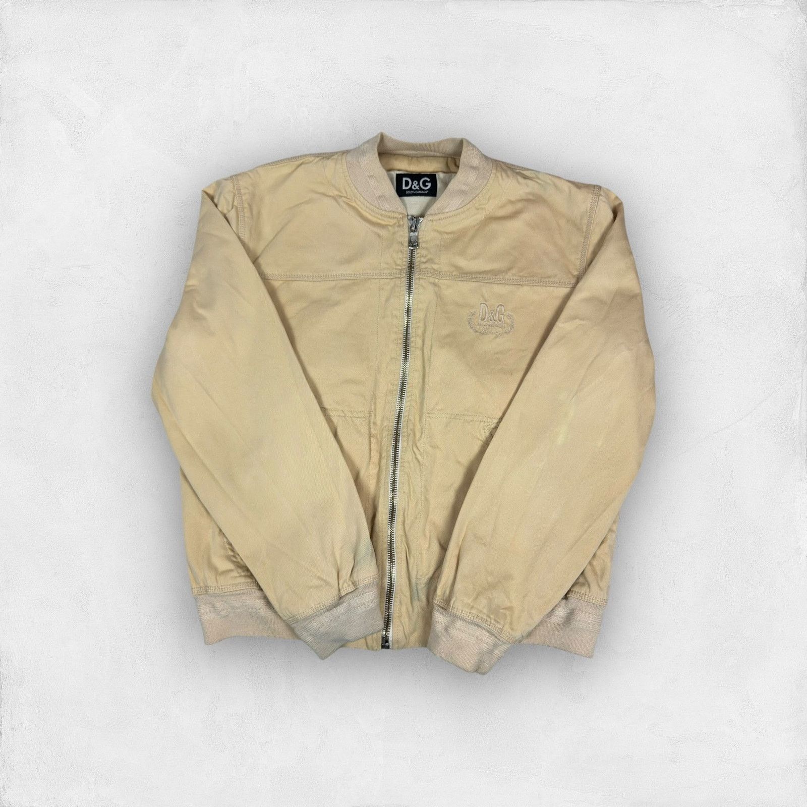 Dolce & Gabbana × Vintage Dolce & Gabbana Men's Beige Cotton Full Zip Bomber Jacket 54 Size US L / EU 52-54 / 3 - 1 Thumbnail