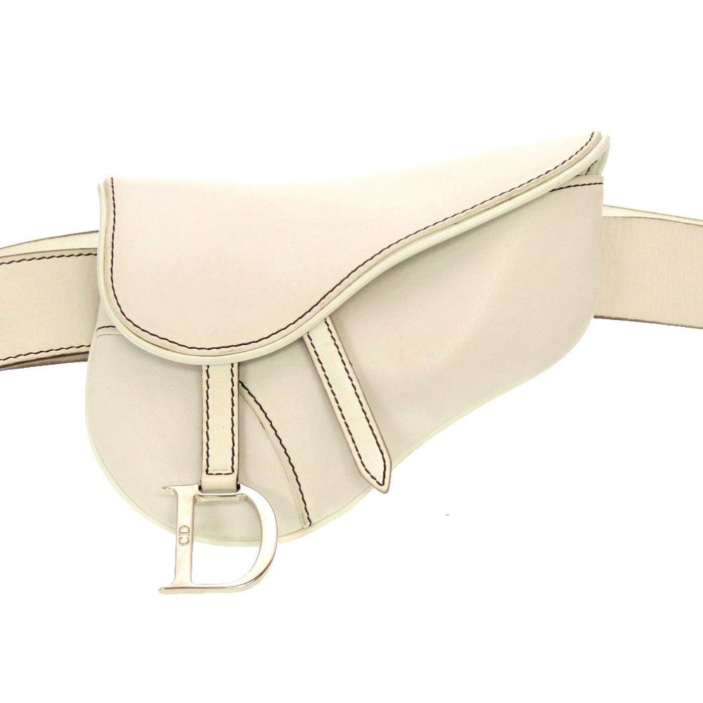 image of Dior Saddle Waist Pouch Leather Waist Bag Bag White, Women's