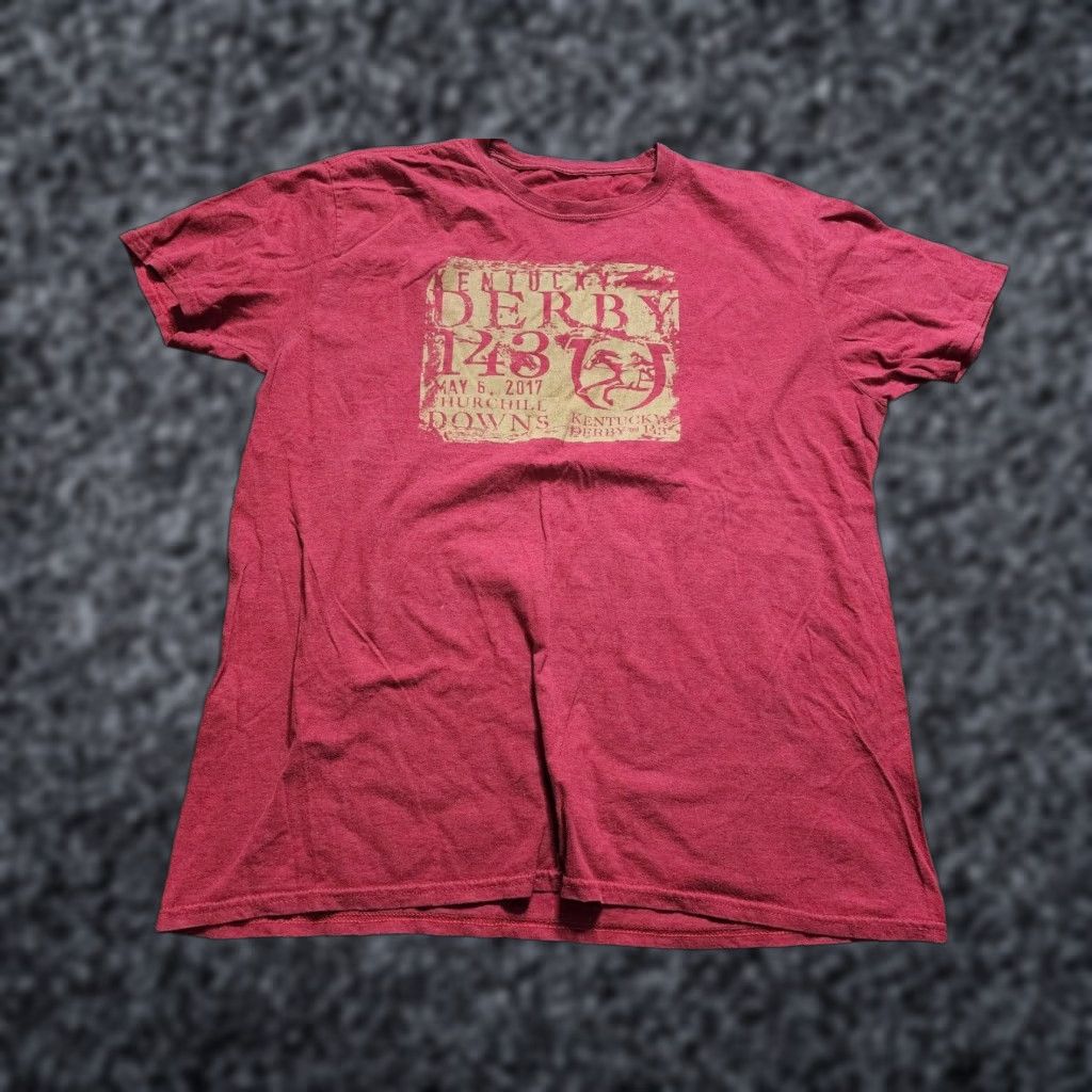 Vintage Mens XL KENTUCKY DERBY 143 CHURCHILL DOWNS T-SHIRT Horse Racing 2017 Distressed Red Cotton Blend Short Sleeve Crew Neck Mens Clothing Size US XL / EU 56 / 4 - 1 Thumbnail