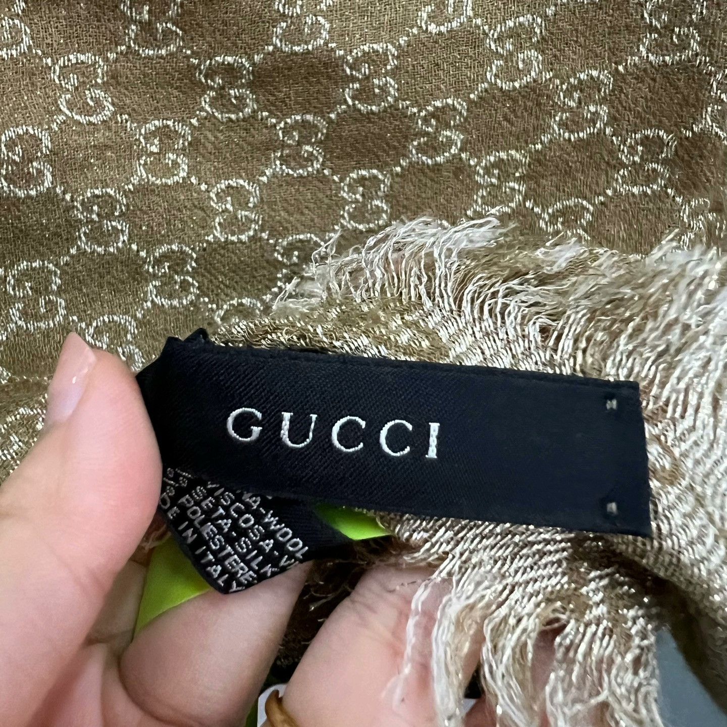 Gucci Gucci Gold Thread GG Print Scarf Size ONE SIZE - 4 Thumbnail