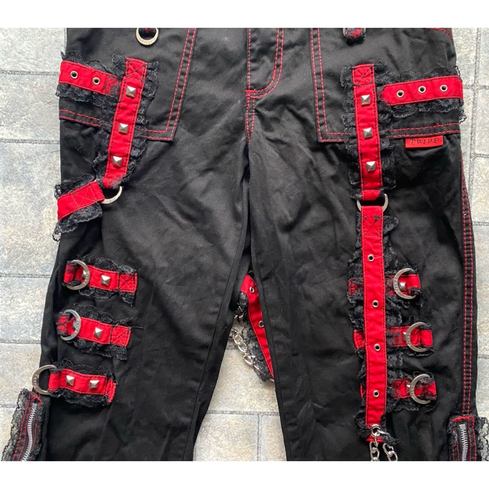 Tripp NYC VINTAGE Tripp NYC Pants WOMENS 27/5 Midnight Black Lace Chains Studded Zip Up Leg Wideners For Boots Womens Mens? Size 27" / US 4 / IT 40 - 3 Thumbnail