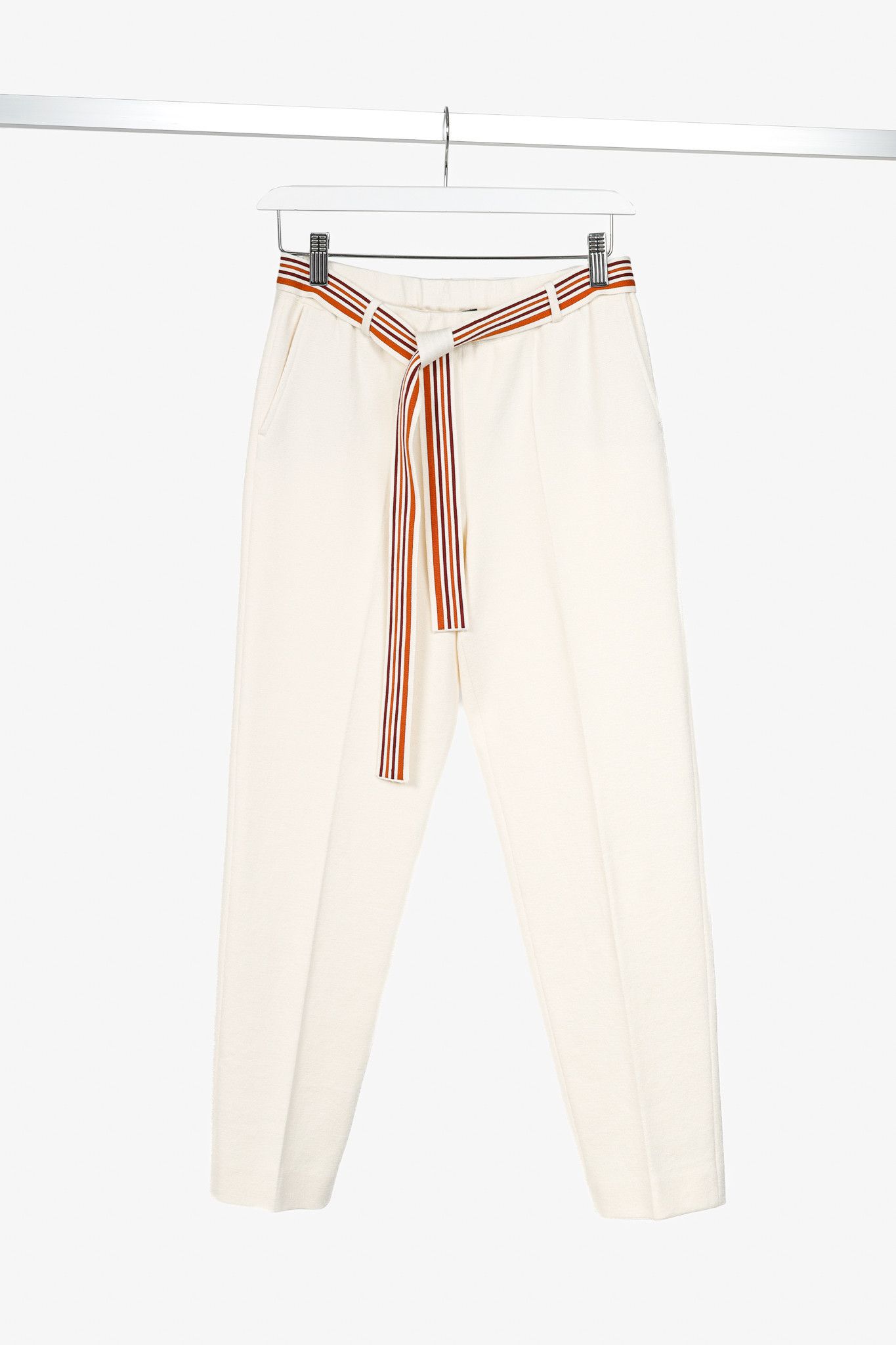 Loro Piana Loro Piana Ivory Silk & Cotton Knit Stripe-Belt Pants Size 27" / US 4 / IT 40 - 1 Thumbnail
