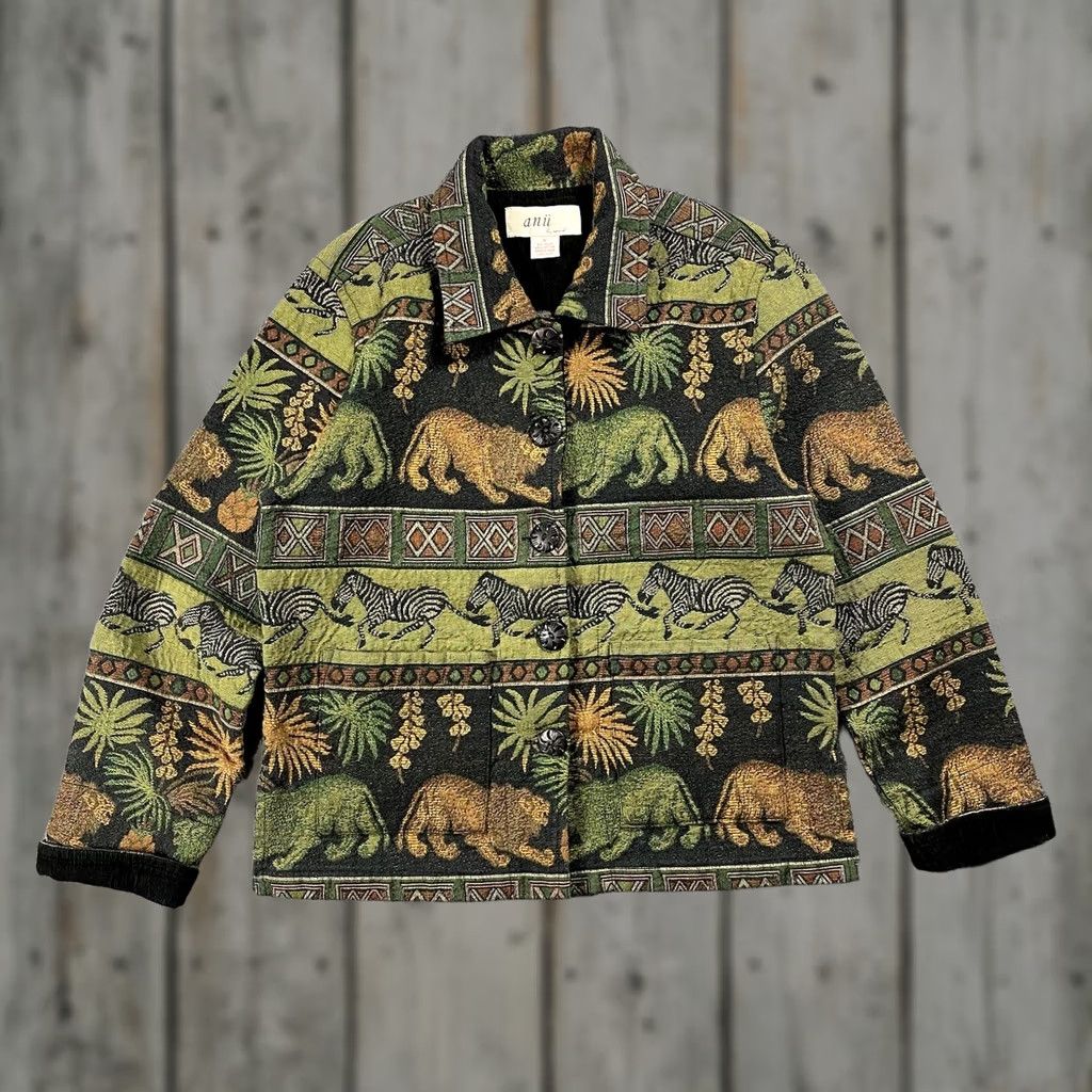 Vintage VINTAGE Anu by Natural Tapestry Jacket Women S Beige Animals Africa 90s Tiger Zebra Cottagecore Y2K Mens Womens Girls Size S / US 4 / IT 40 - 1 Thumbnail