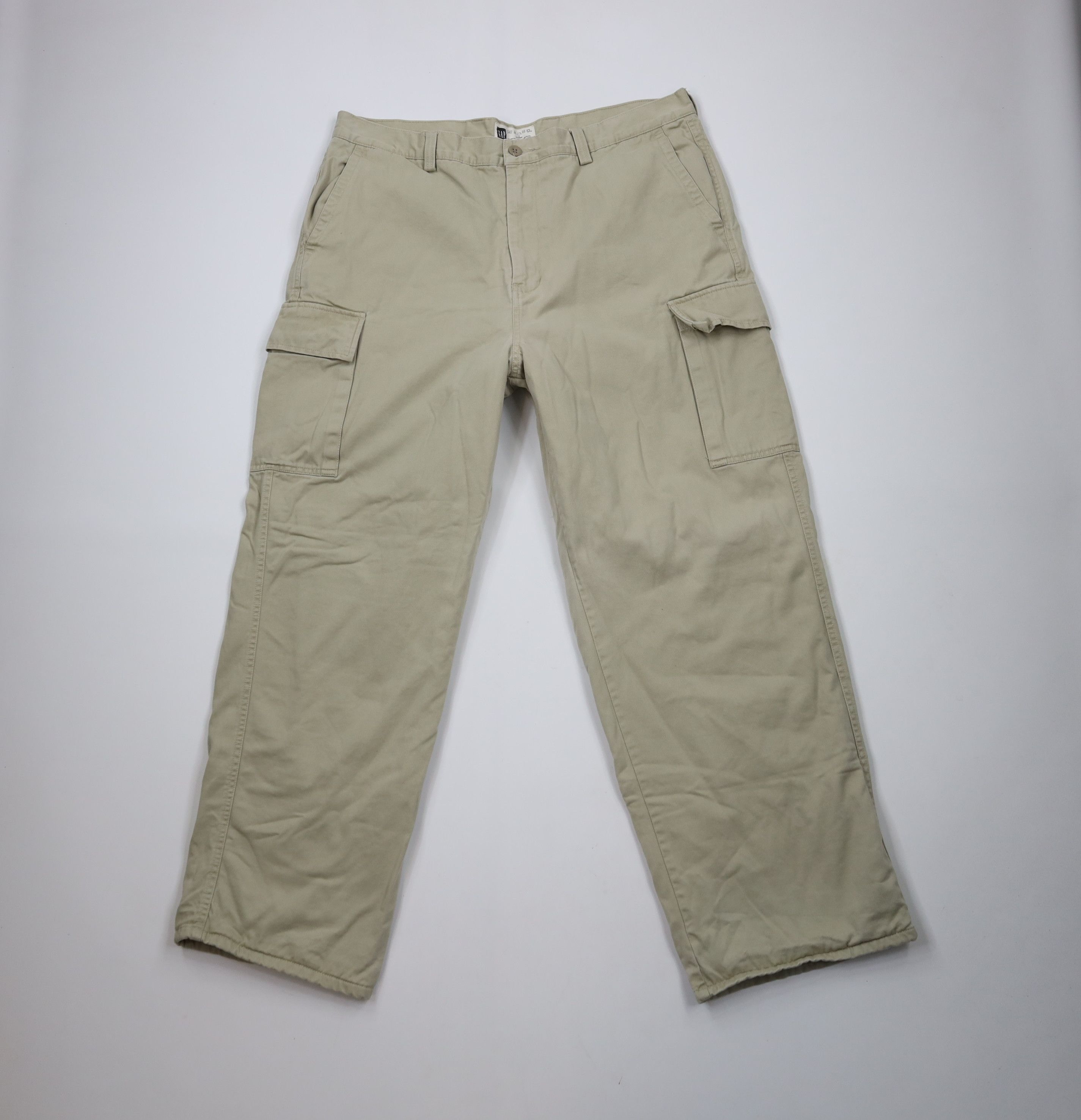 Gap × Vintage Vintage 90s Y2K Gap Fleece Lined Wide Leg Cargo Pants Beige Size US 40 / EU 56 - 2 Thumbnail
