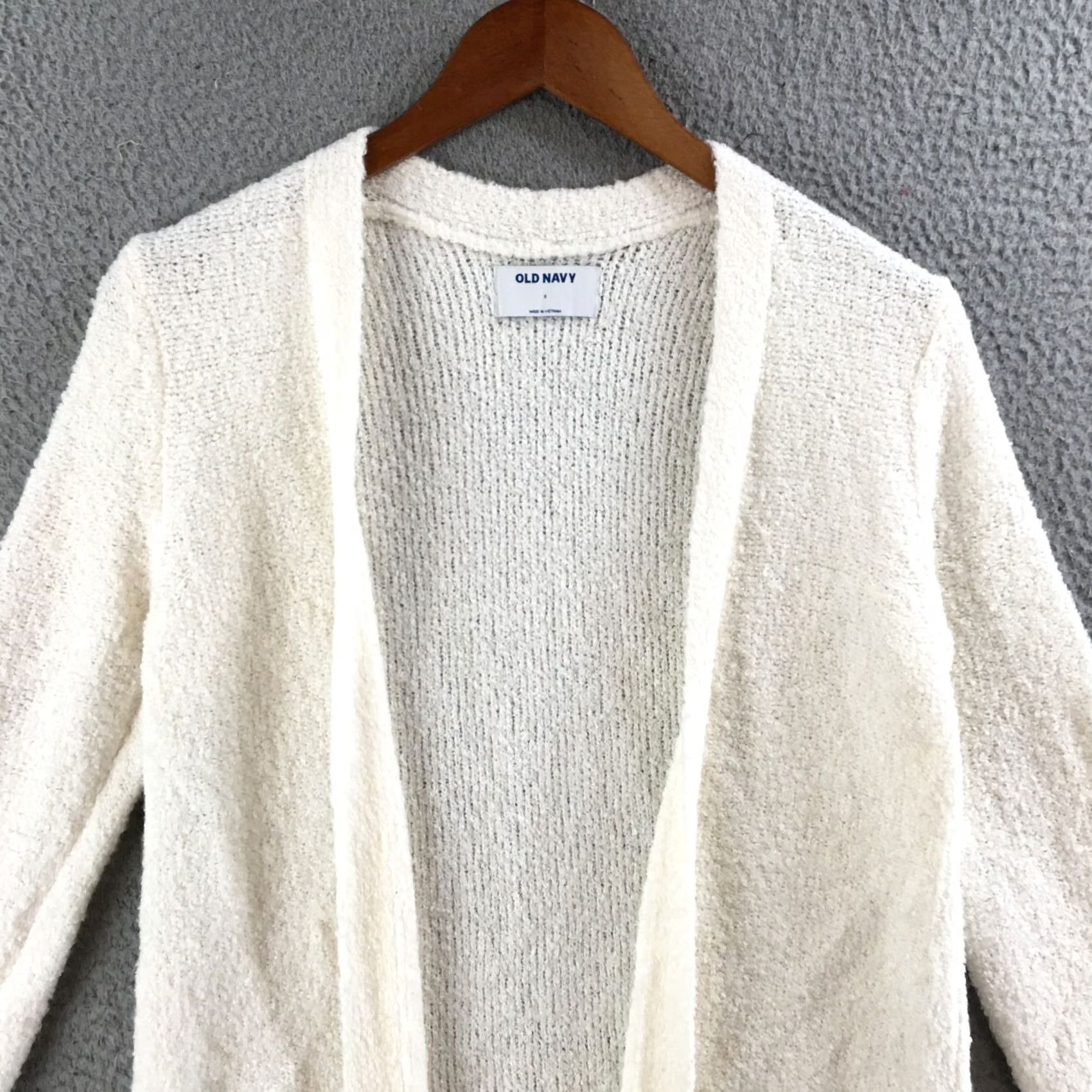 Old Navy Old Navy Cardigan Womens S Ivory Open Front Long Sleeve Knit Sweater Pockets Size S / US 4 / IT 40 - 2 Thumbnail