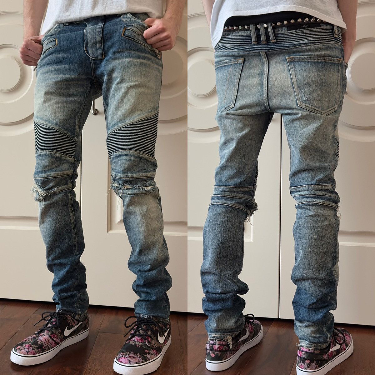 Balmain Balmain Distressed Mud Wash Biker Jeans Size US 30 / EU 46 - 1 Thumbnail