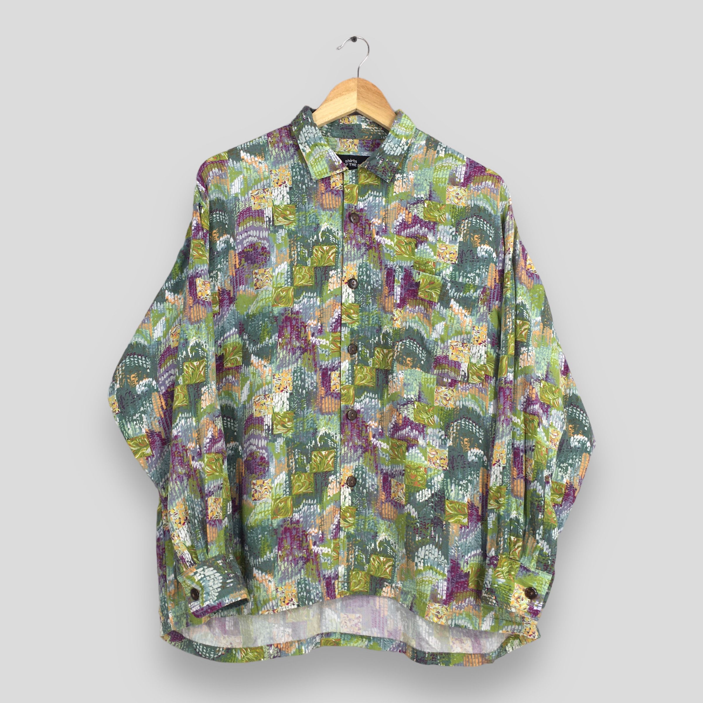 Vintage Vintage 90s Patchwork Abstract Funky Rayon Shirt XL Size US XL / EU 56 / 4 - 1 Thumbnail