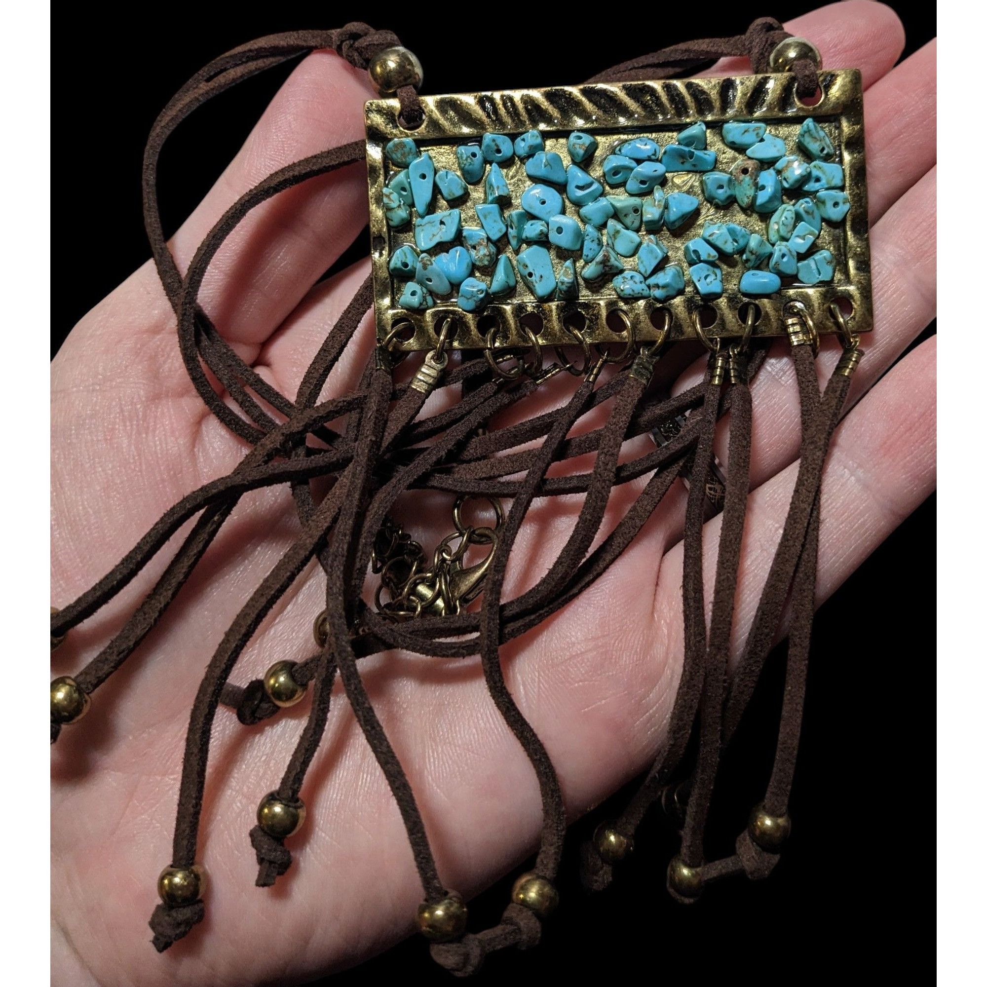 Other Southwestern Suede Turquoise Chip Fringe Pendant Necklace Size ONE SIZE - 5 Thumbnail