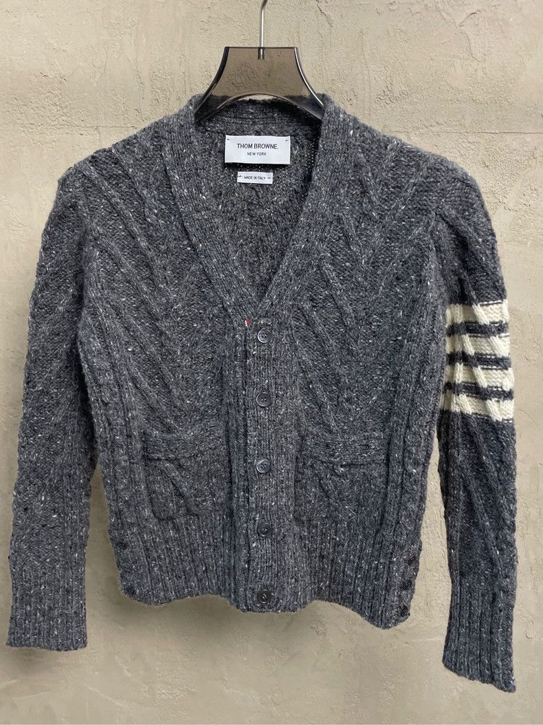 Thom Browne Thom browne Size 10 Gray four-striped wool horsehair cardi Size XL / US 12-14 / IT 48-50 - 3 Thumbnail